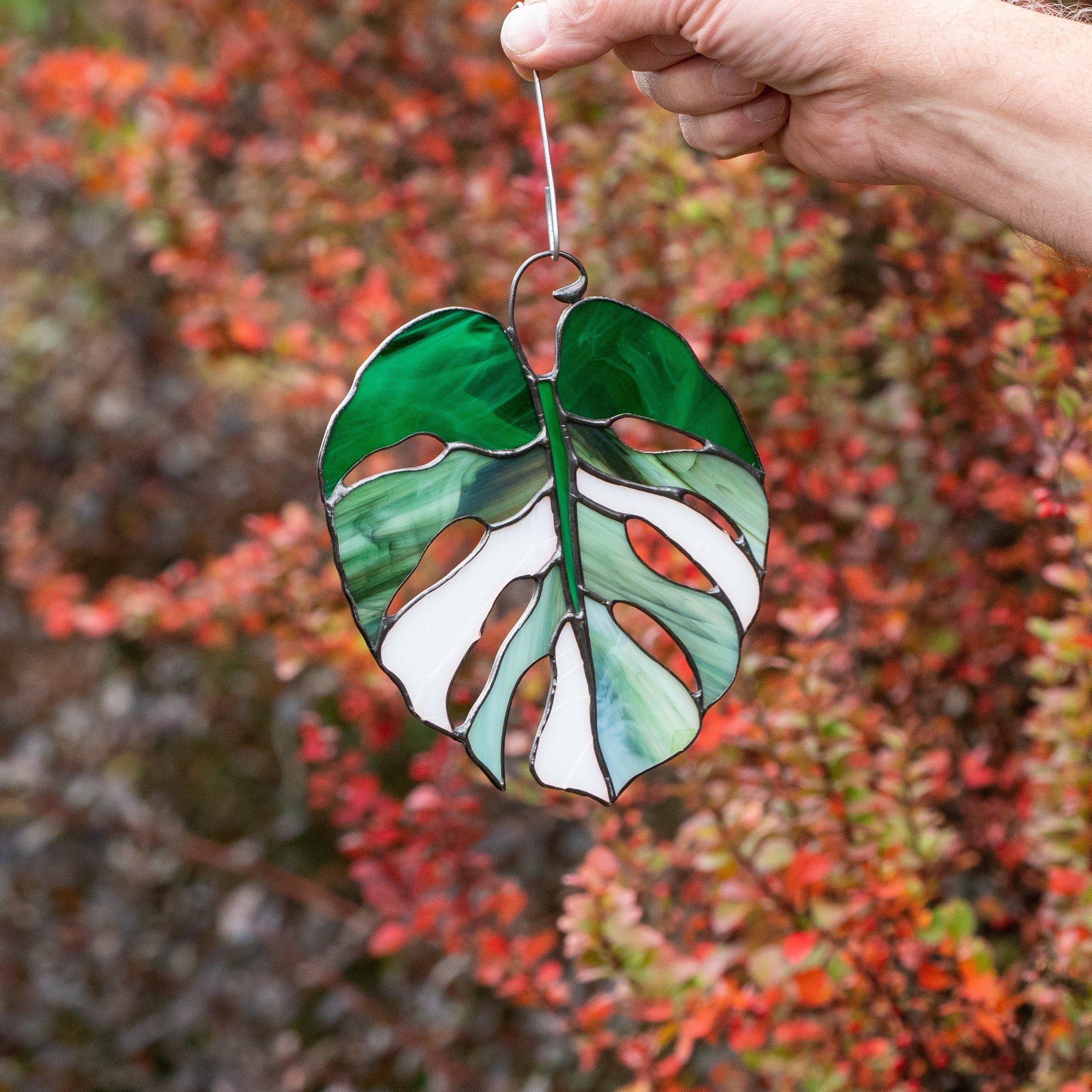Variegated monstera stained glass plant St Patricks Day Custom stained glass window hangings Grandparent gifts Stained glass suncatcher