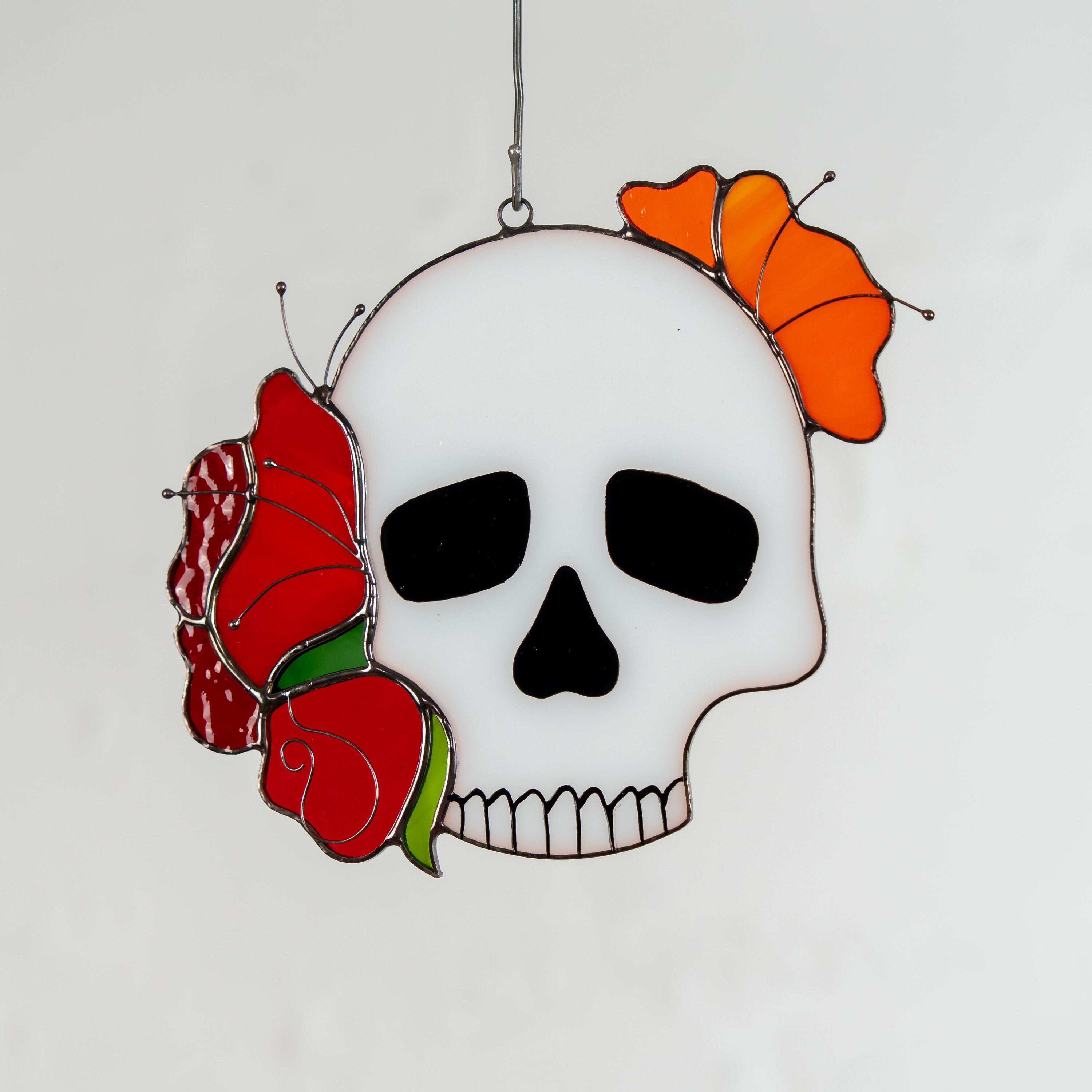 Skull stained glass Halloween suncatcher Autumn style gift Halloween decor indoor stained glass window hangings Skeleton autumn decor