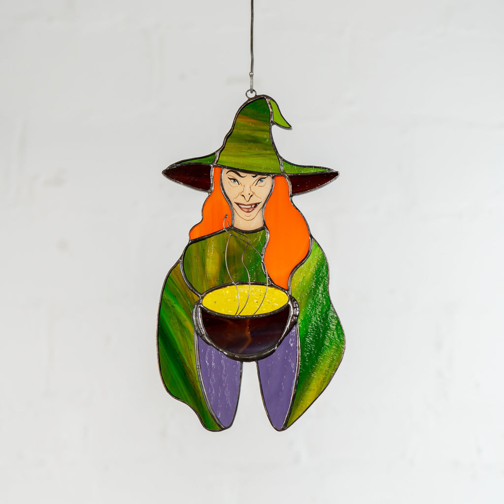 Halloween with stained glass sun catcher Spooky decor Witch gifts stained glass window hangings Hex outdoor fall decorations