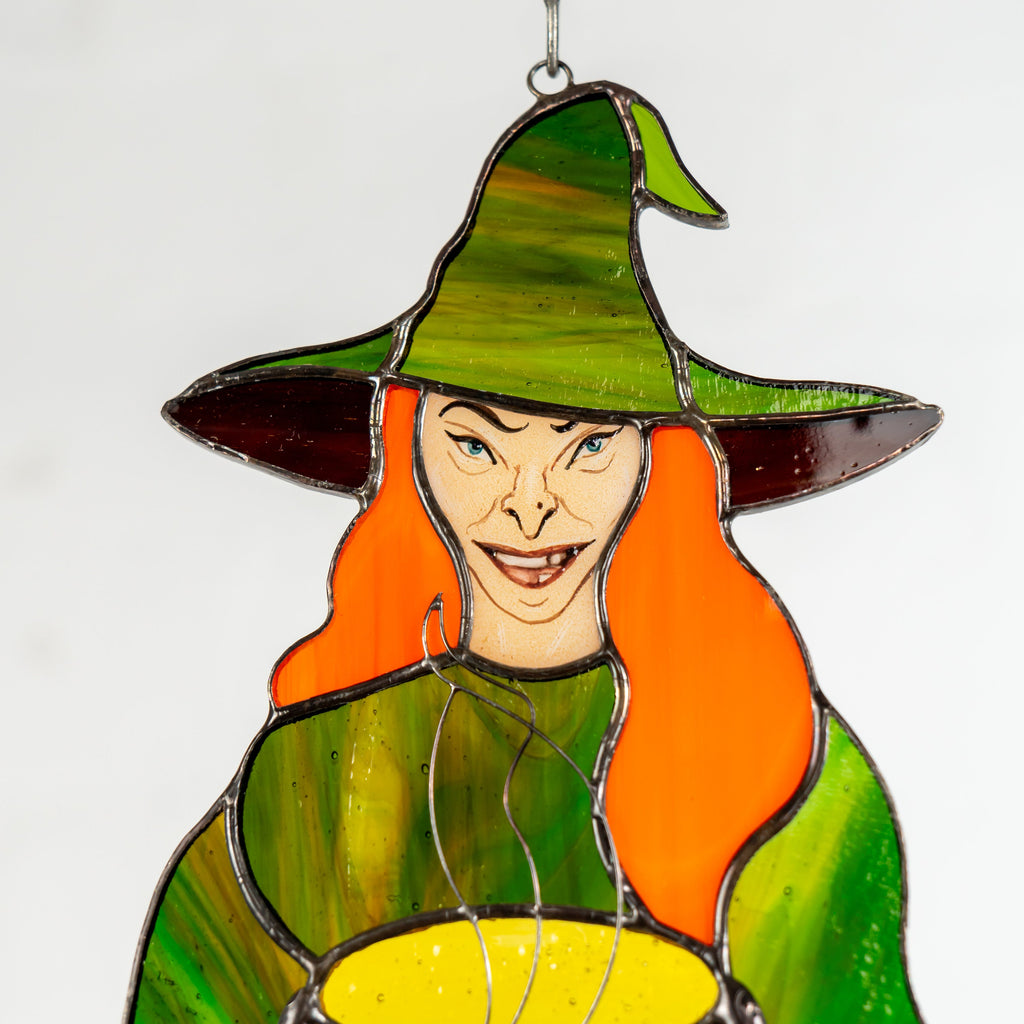 Halloween with stained glass sun catcher Spooky decor Witch gifts stained glass window hangings Hex outdoor fall decorations