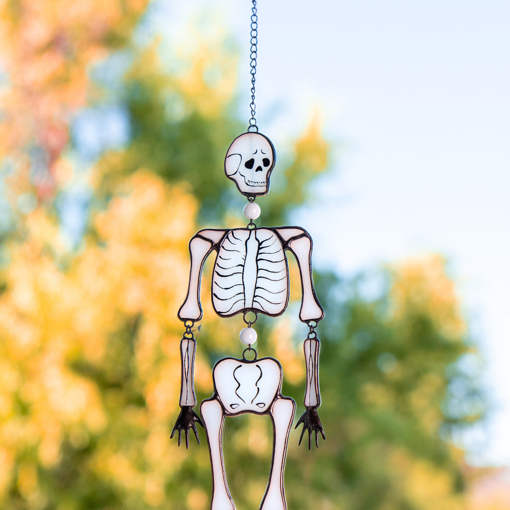 Skeleton stained glass window hangings Halloween wall decor Stained glass horror Halloween gift Skull Gothic decor