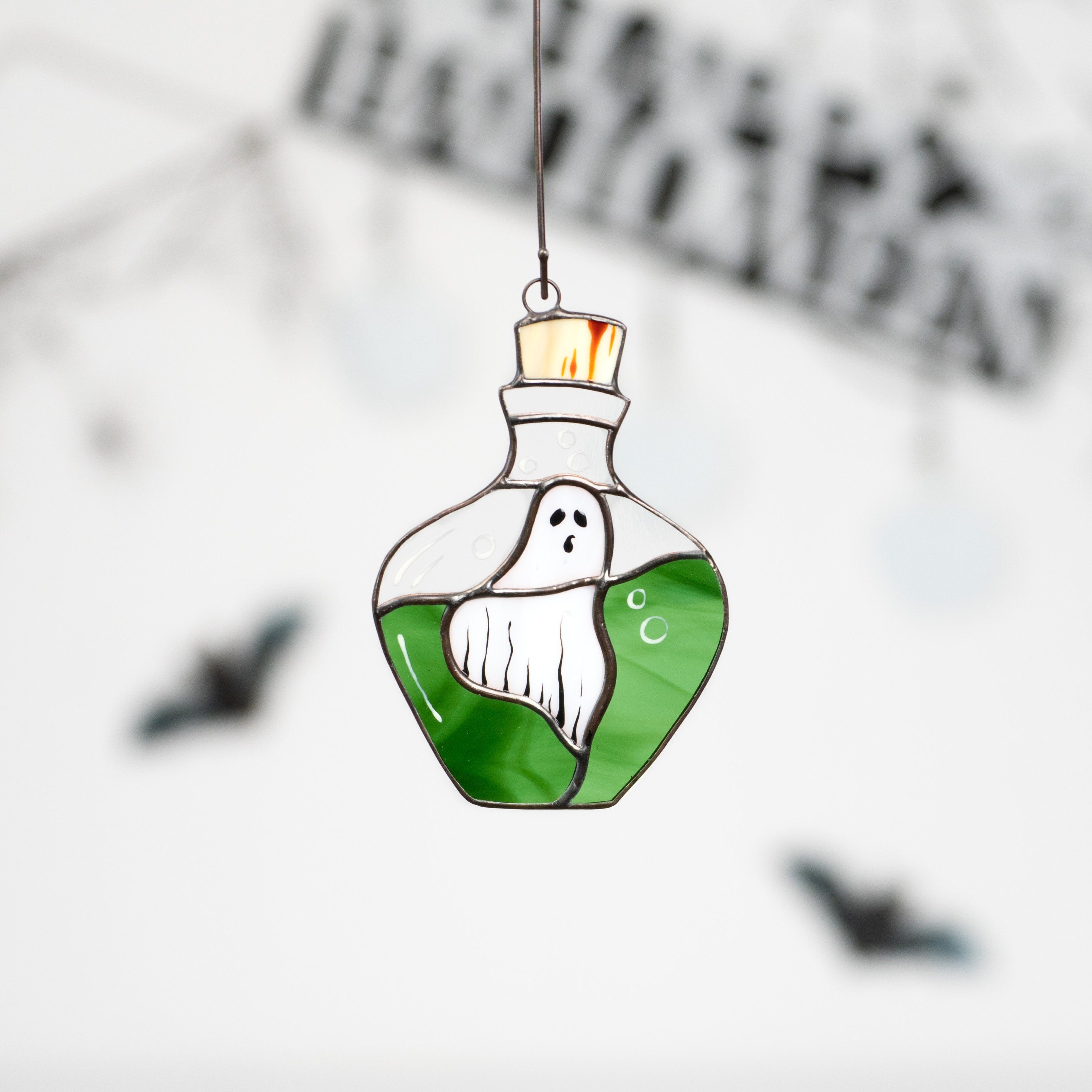 Halloween stained glass ghost Halloween spirit Custom stained glass window hangings Halloween gift Glassmasters stained glass suncatcher