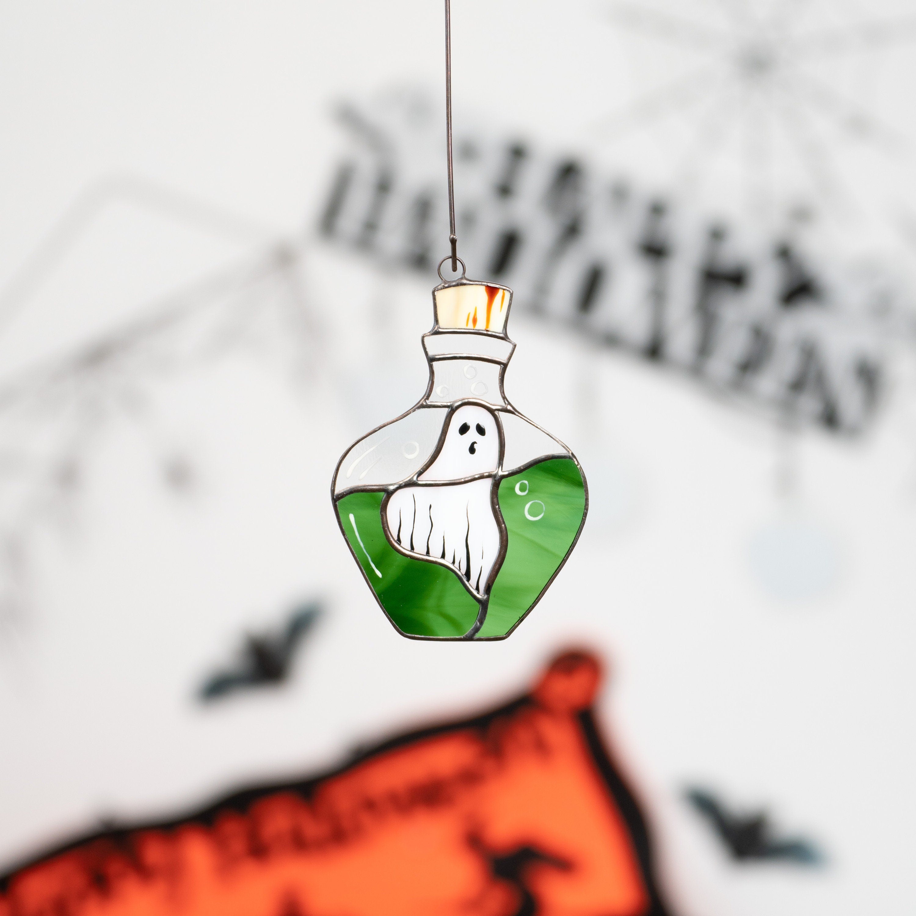 Halloween stained glass ghost Halloween spirit Custom stained glass window hangings Halloween gift Glassmasters stained glass suncatcher