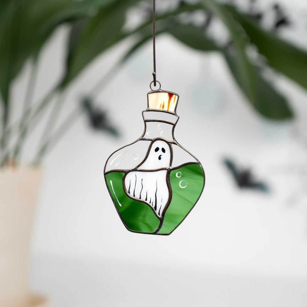 Halloween stained glass ghost Halloween spirit Custom stained glass window hangings Halloween gift Glassmasters stained glass suncatcher