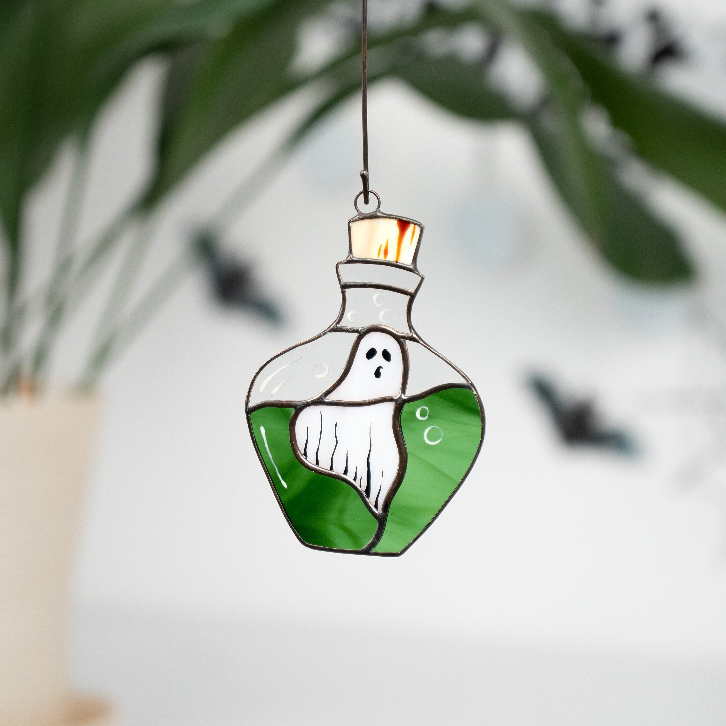 Halloween stained glass ghost Halloween spirit Custom stained glass window hangings Halloween gift Glassmasters stained glass suncatcher