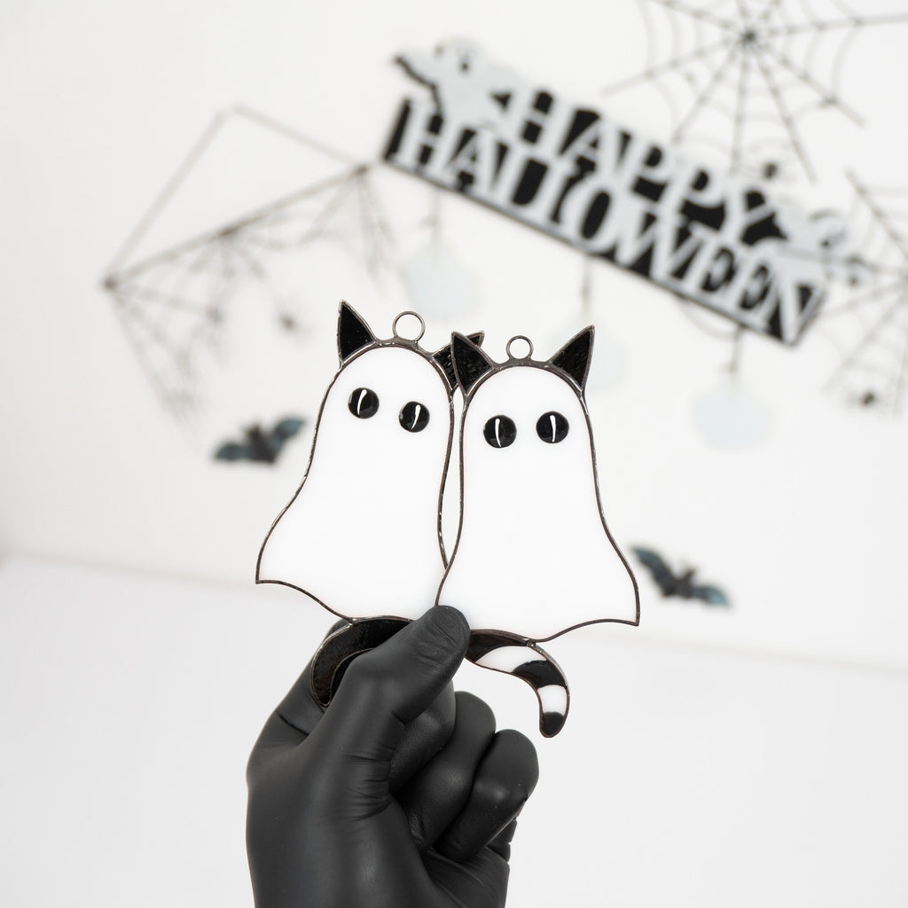 Stained glass cat suncatcher Halloween gifts Cat stained glass window hangings Cat lover gift Modern stained glass Halloween artwork
