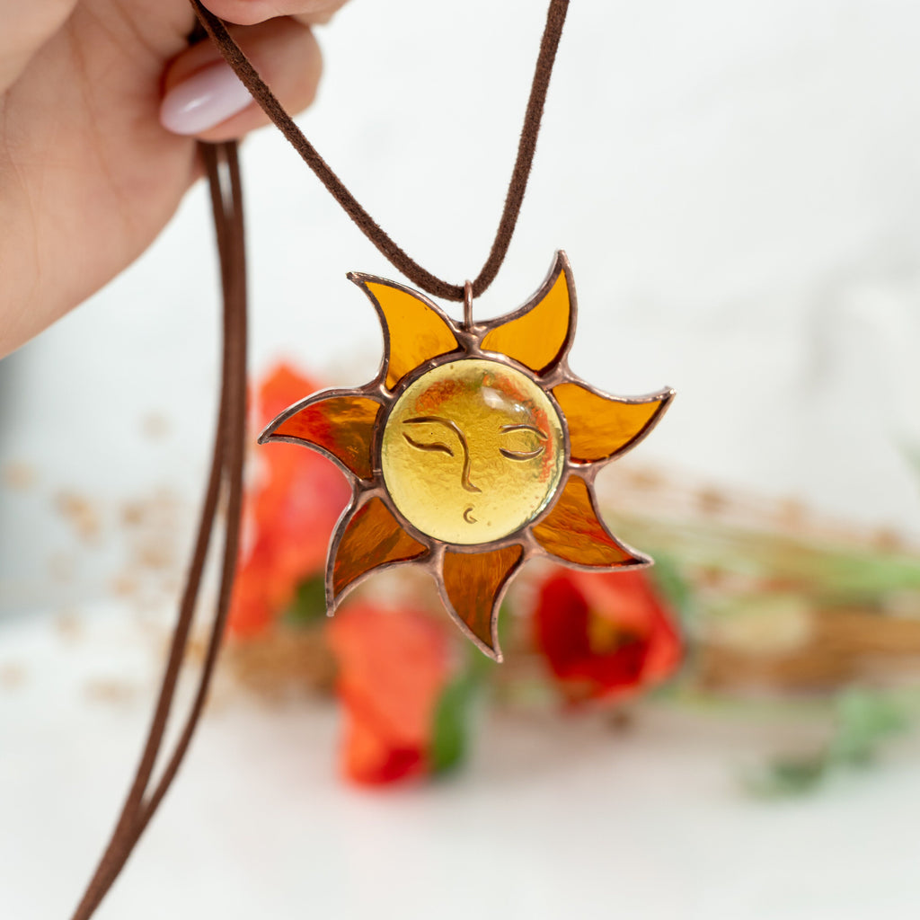 Stained glass sunshine necklace Mother in law gifts Sun pendant