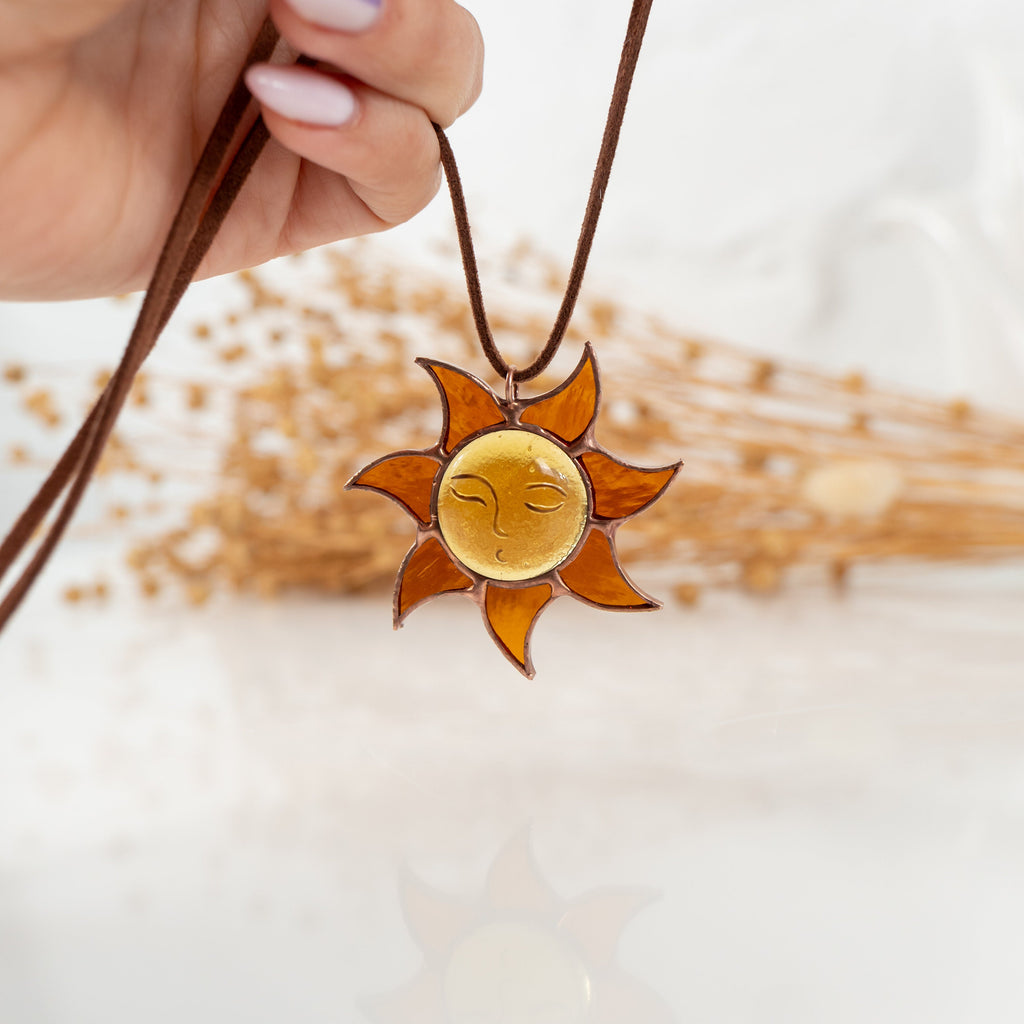 Stained glass sunshine necklace Mother in law gifts Sun pendant