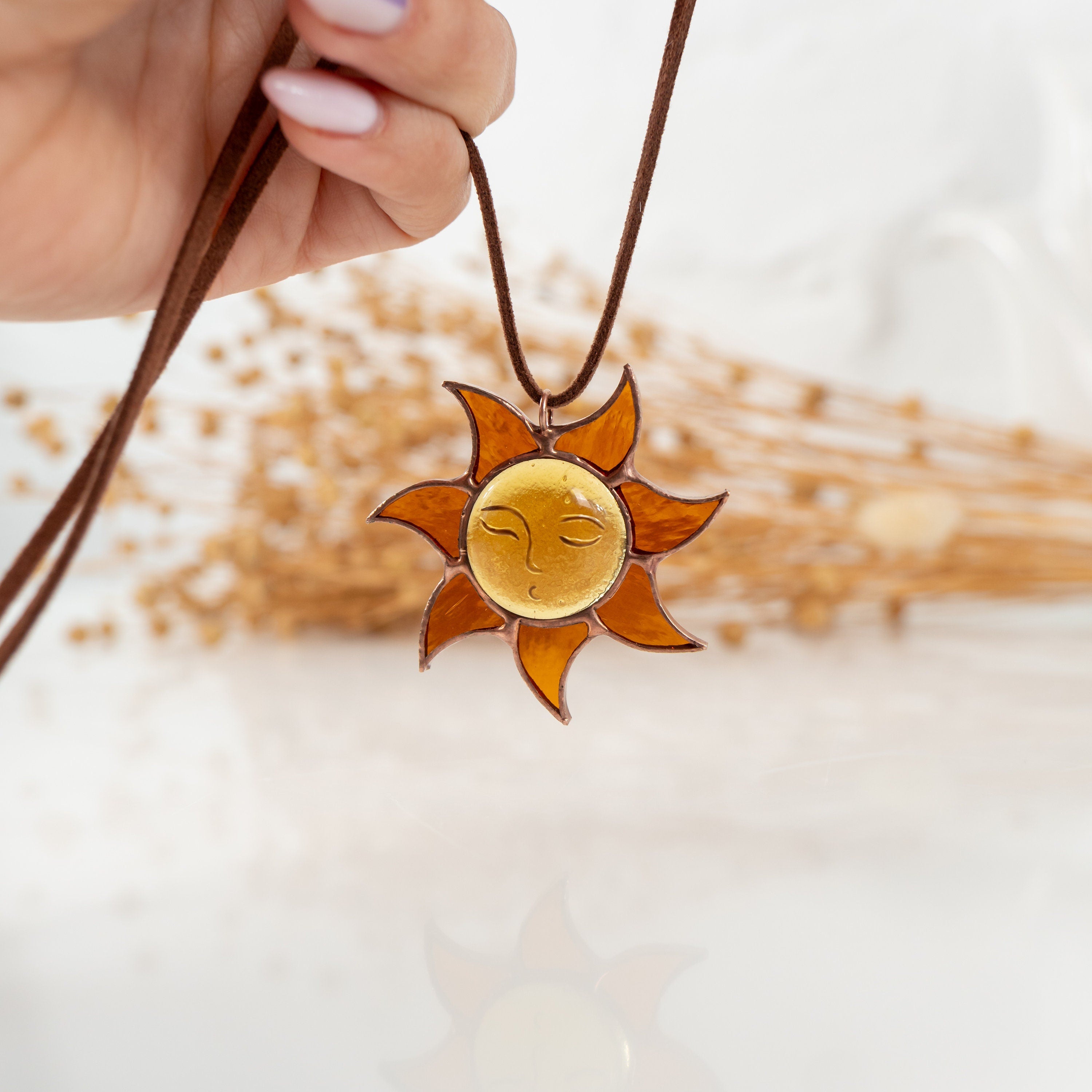 Stained glass sunshine necklace Mother in law gifts Sun pendant