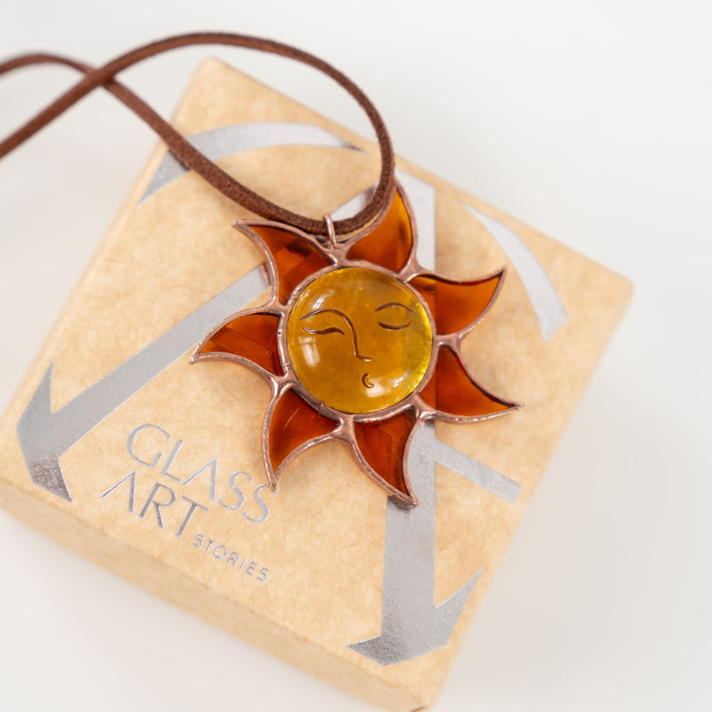 Stained glass sunshine necklace Mother in law gifts Sun pendant