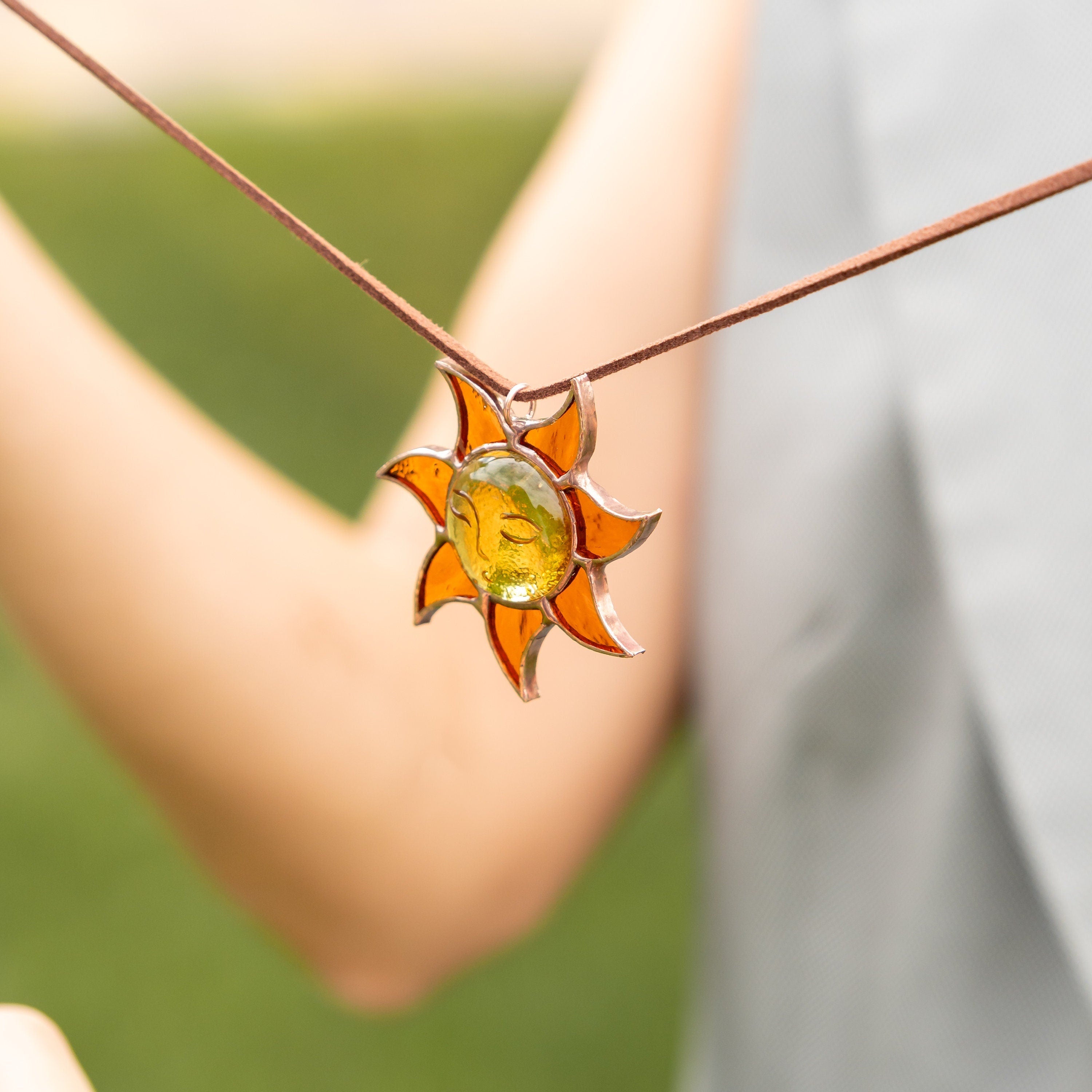 Stained glass sunshine necklace Mother in law gifts Sun pendant