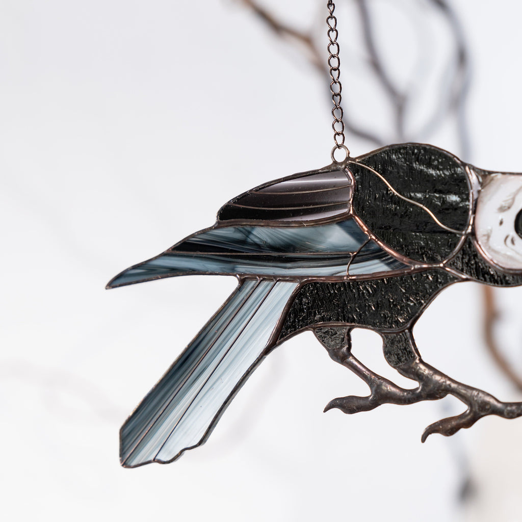 Halloween stained glass horror Raven feathers Custom stained glass bird skull Halloween gift Halloween stained glass crow