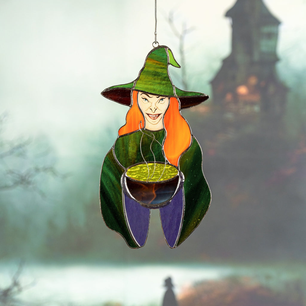 Halloween with stained glass sun catcher Spooky decor Witch gifts stained glass window hangings Hex outdoor fall decorations