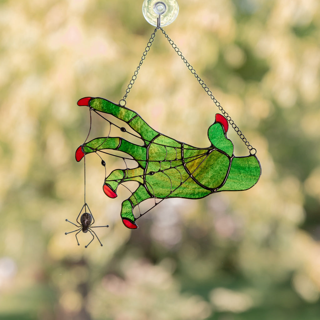 Stained glass witch Halloween gift Custom stained glass horror Halloween stained glass window hangings Glassmasters stained glass art