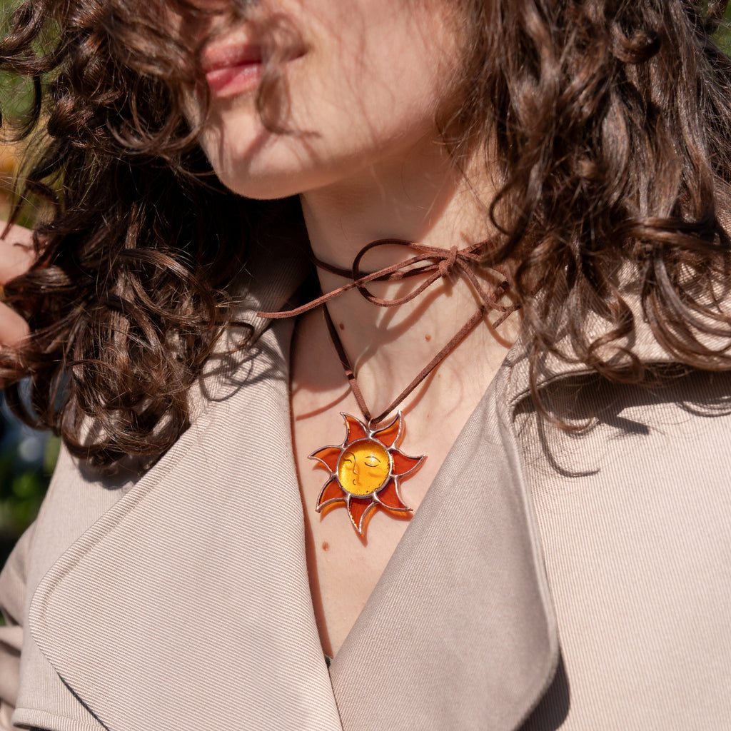 Stained glass sunshine necklace Mother in law gifts Sun pendant