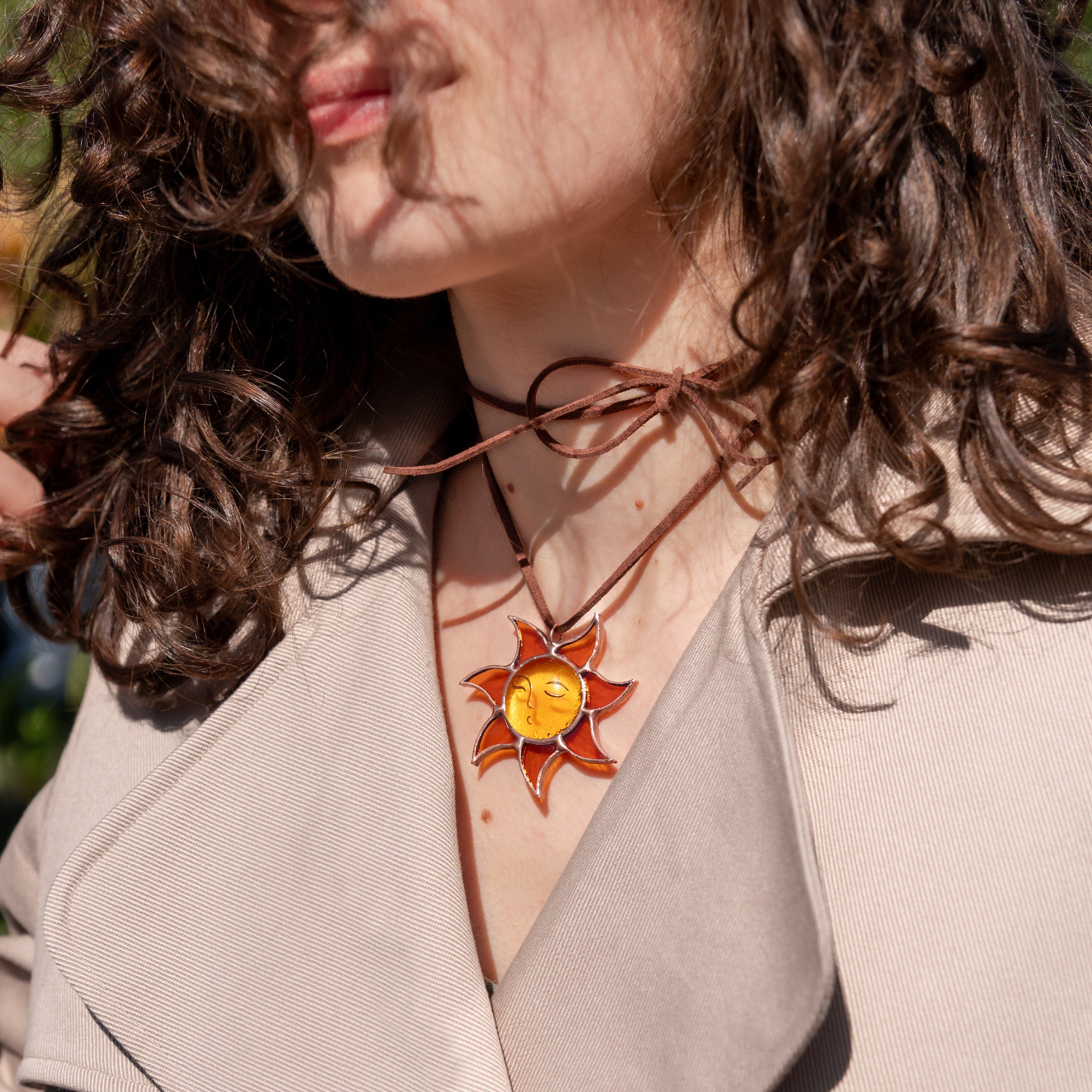 Stained glass sunshine necklace Mother in law gifts Sun pendant