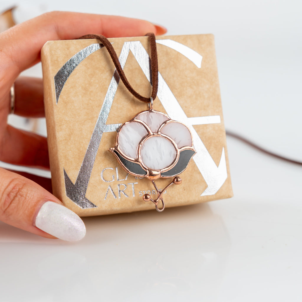 Ukrainian jewelry stained glass necklace Best gift for mom Flower pendant