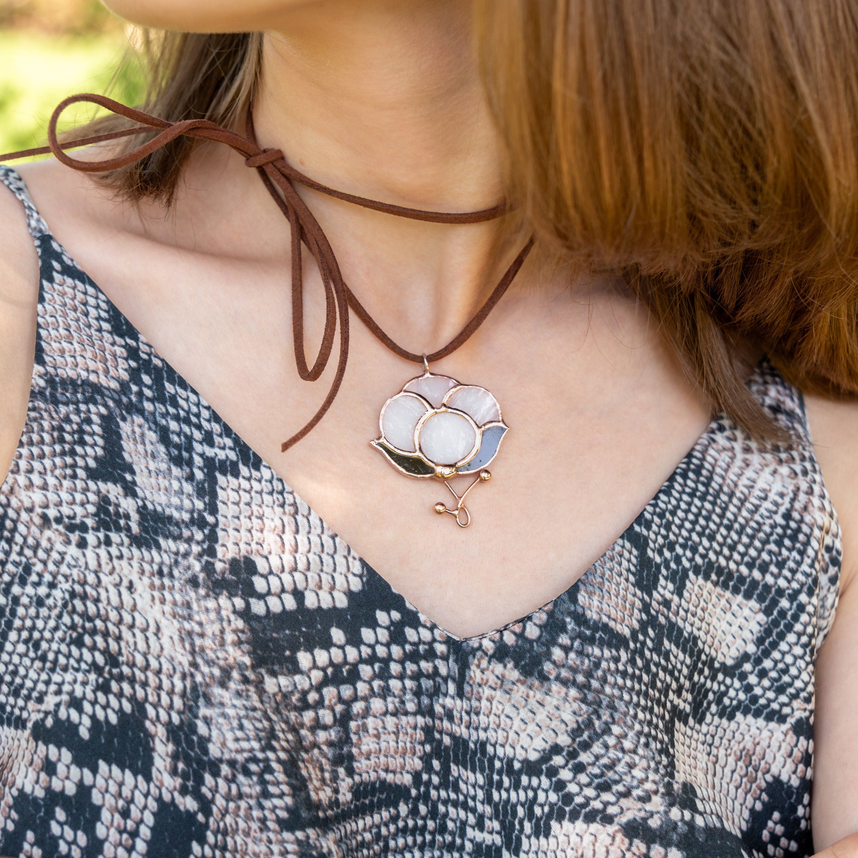 Ukrainian jewelry stained glass necklace Best gift for mom Flower pendant