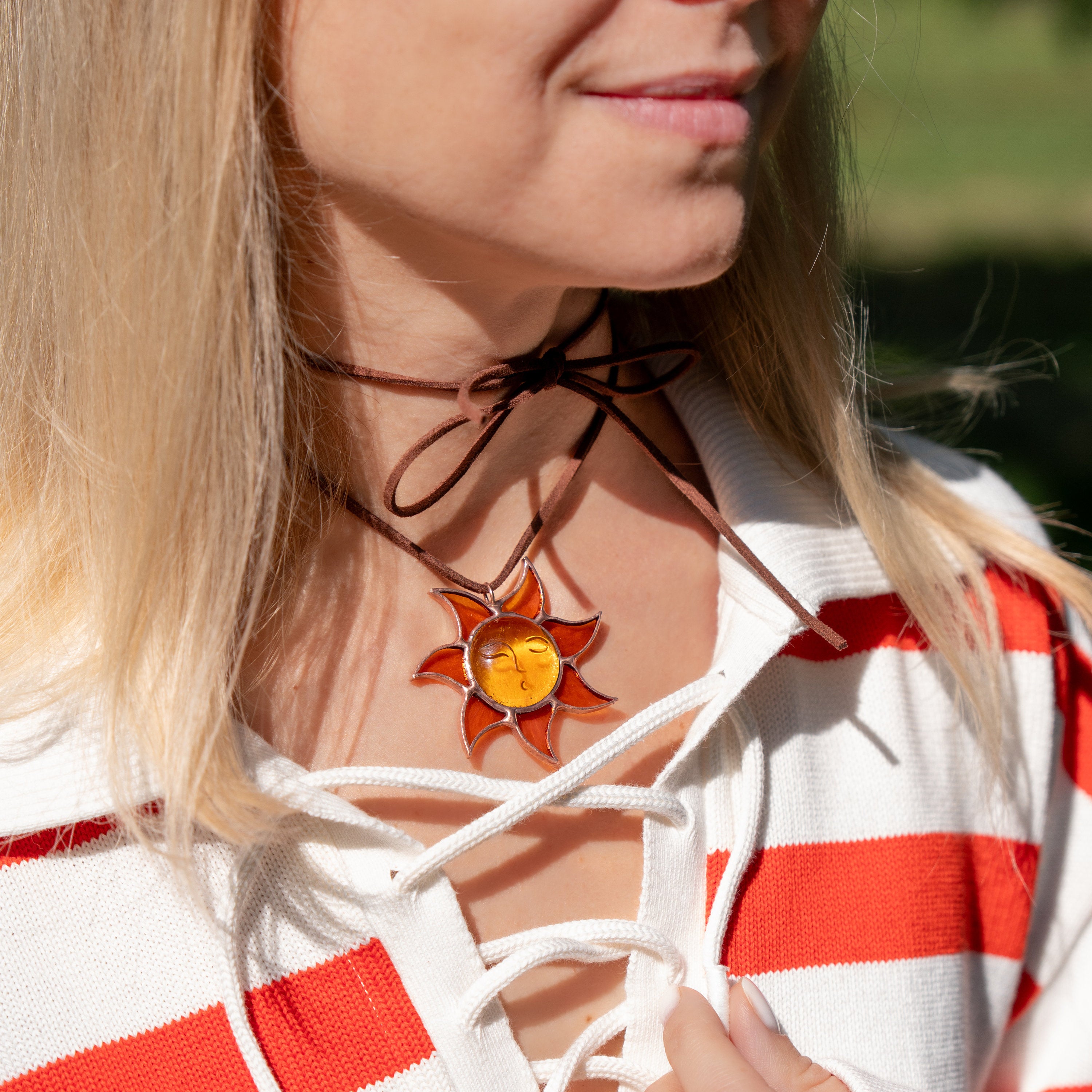 Stained glass sunshine necklace Mother in law gifts Sun pendant