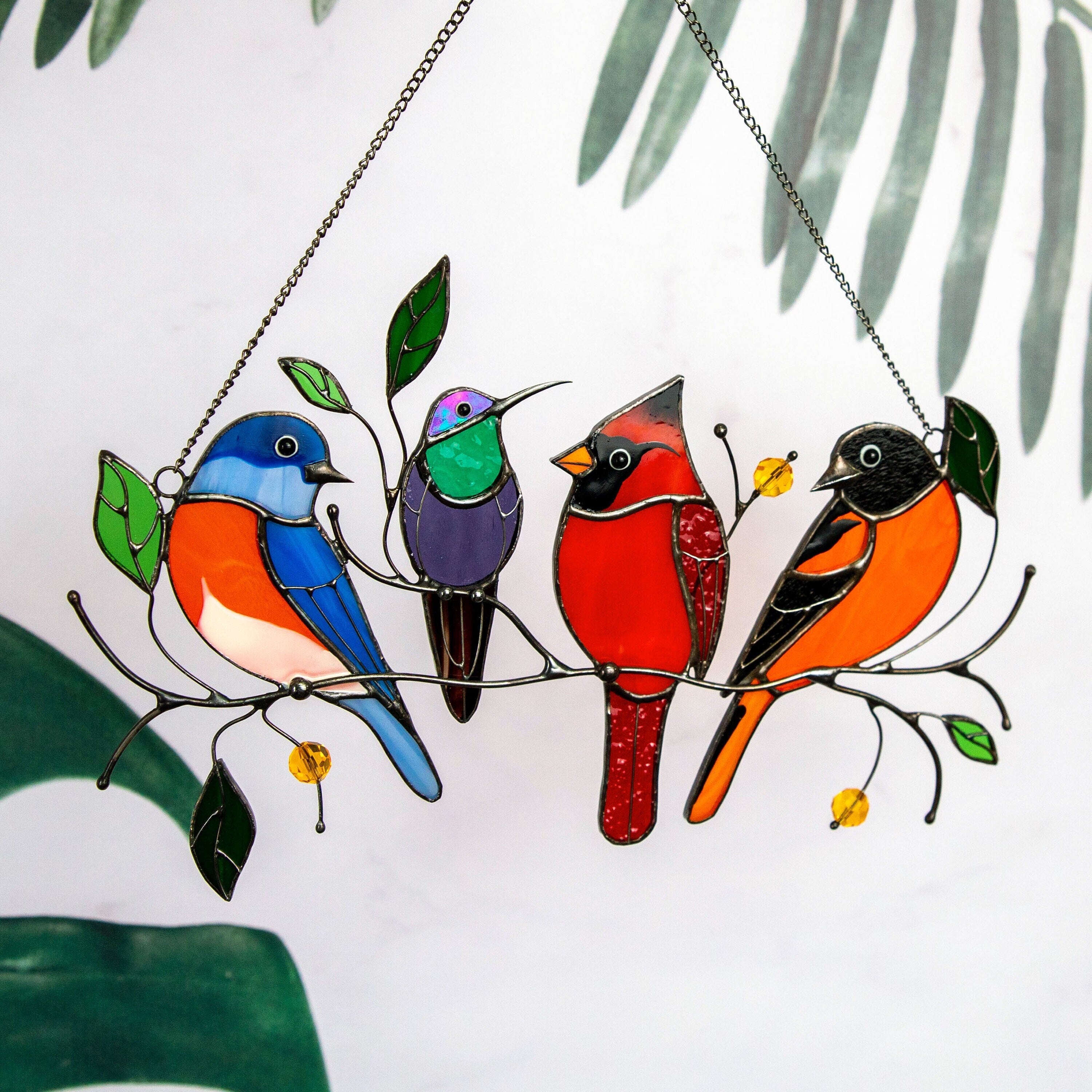 Stained glass birds glass suncatcher Unique gift for mom Spring decor window hangings