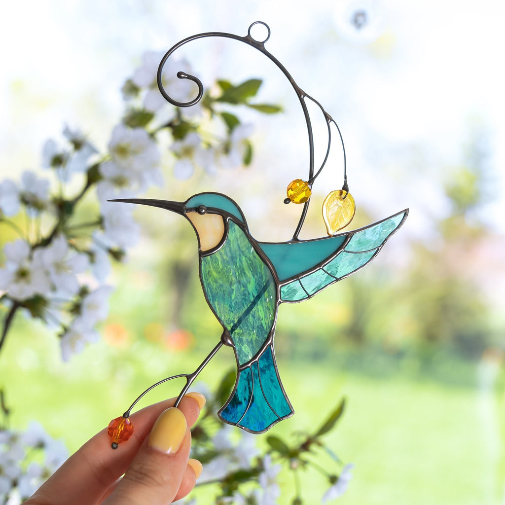 Hummingbird suncatcher Stained glass window hangings Grandparent gifts Custom stained glass bird Handmade product Mom suncatcher