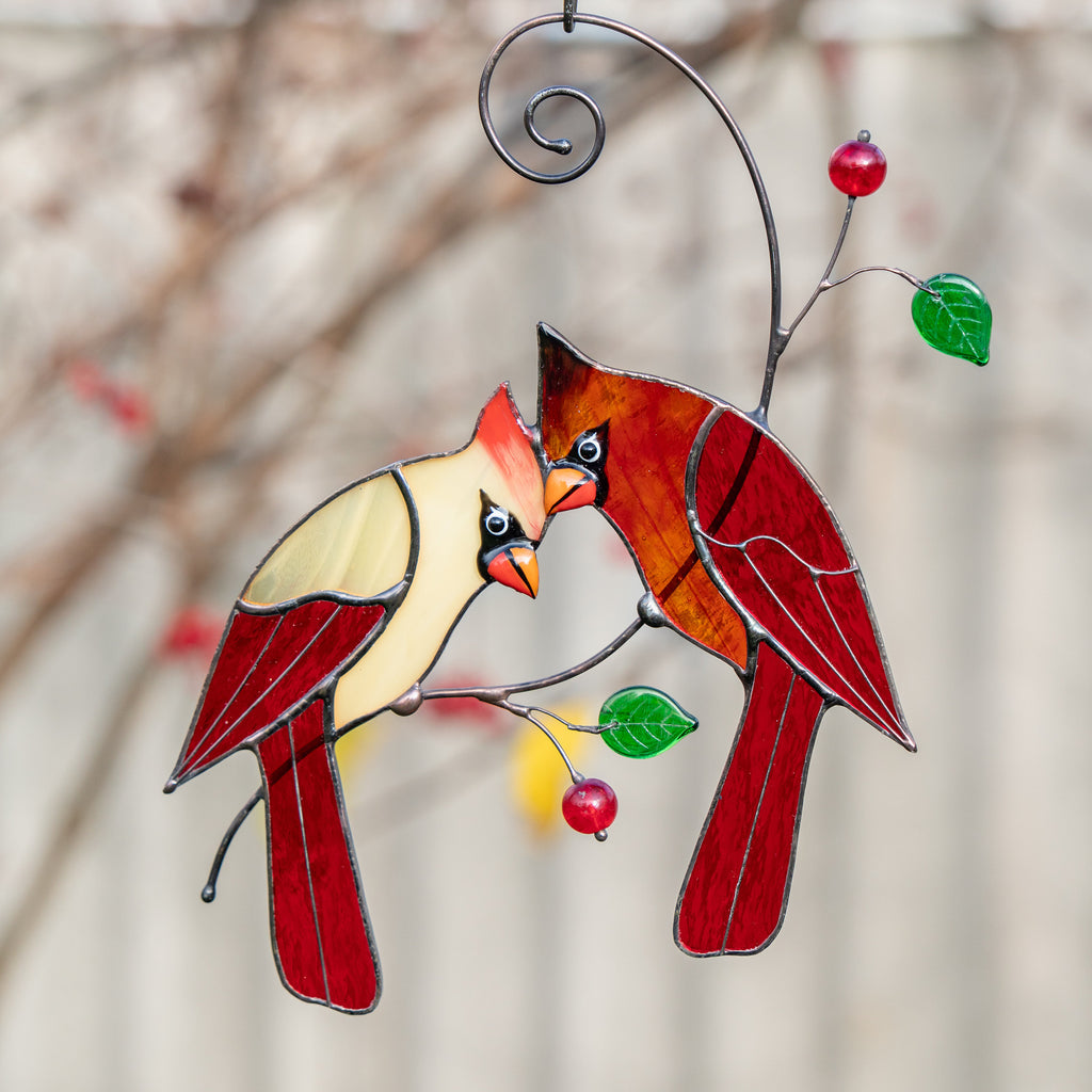 Stained glass cardinal suncatcher Mothers day gifts Custom stained glass window hangings