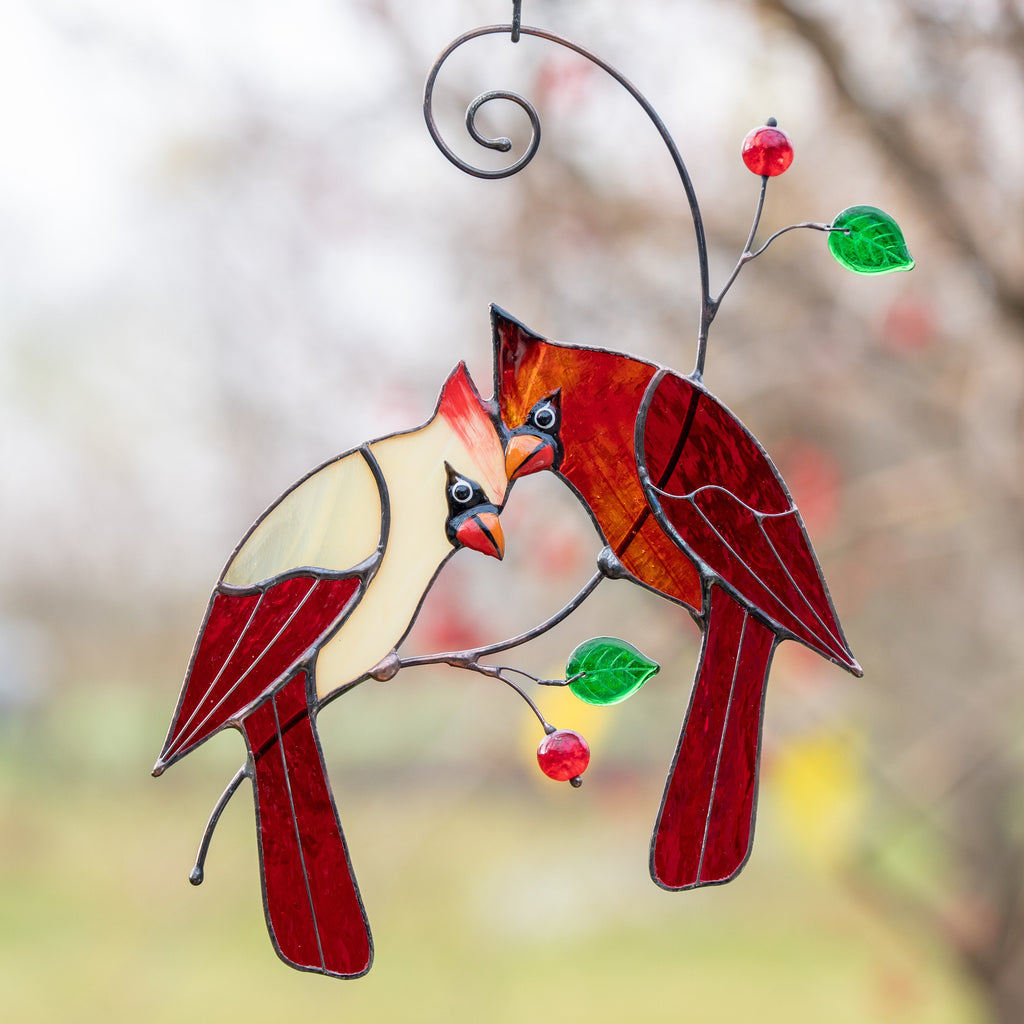 Stained glass cardinal suncatcher Mothers day gifts Custom stained glass window hangings