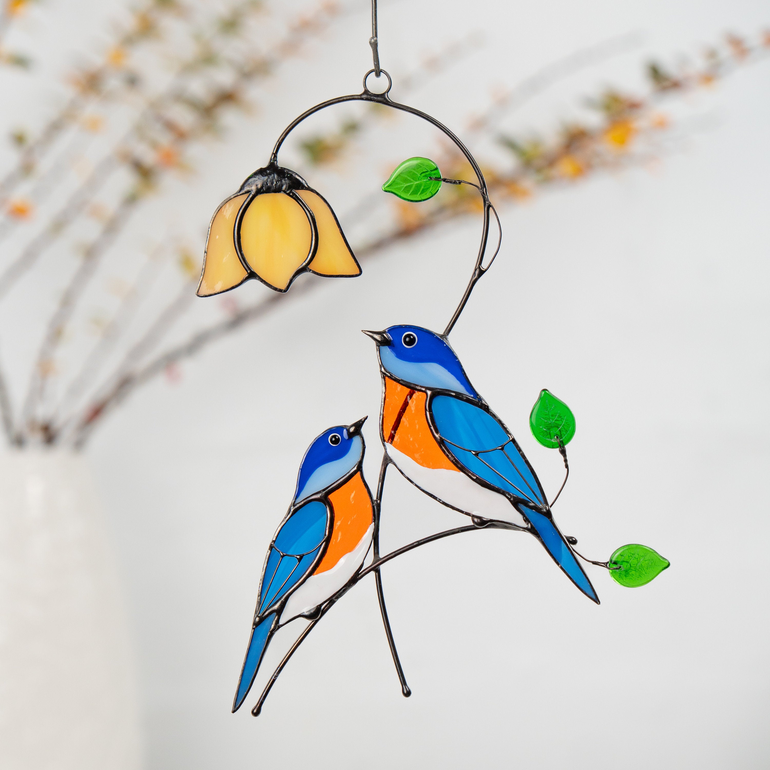 Stained glass bird suncatcher Gifts for grandma Custom stained glass ornaments Bluebird stained glass window hangings