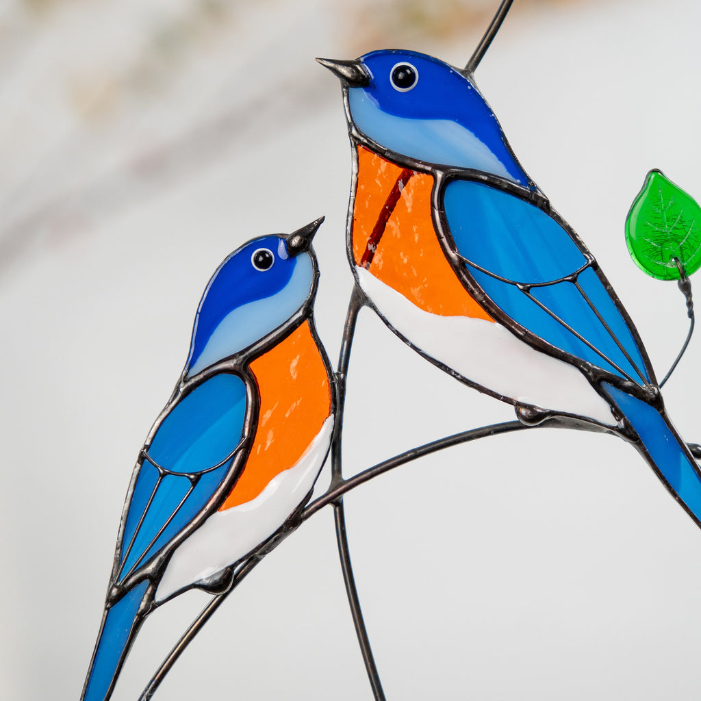 Stained glass bird suncatcher Gifts for grandma Custom stained glass ornaments Bluebird stained glass window hangings