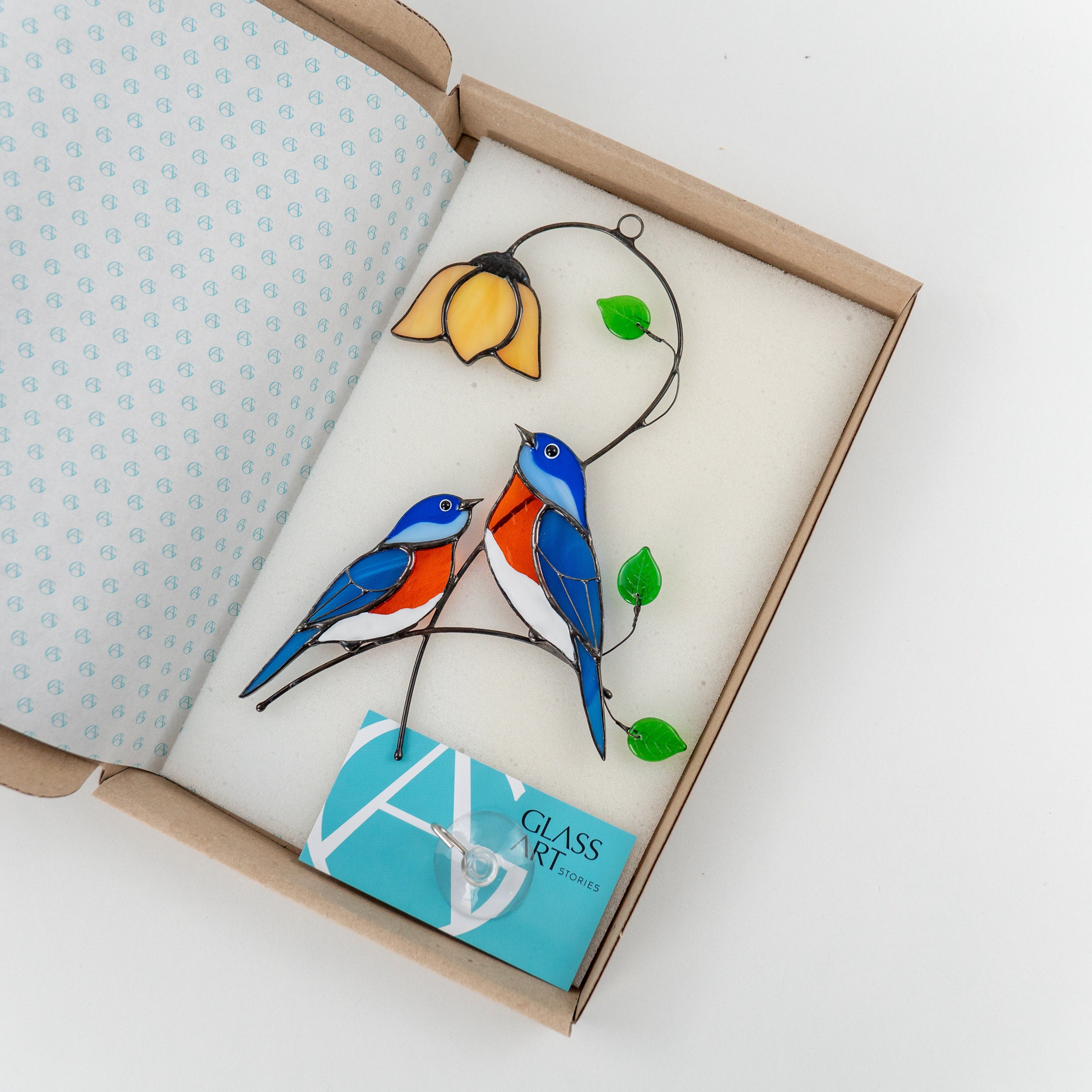 Stained glass bird suncatcher Gifts for grandma Custom stained glass ornaments Bluebird stained glass window hangings