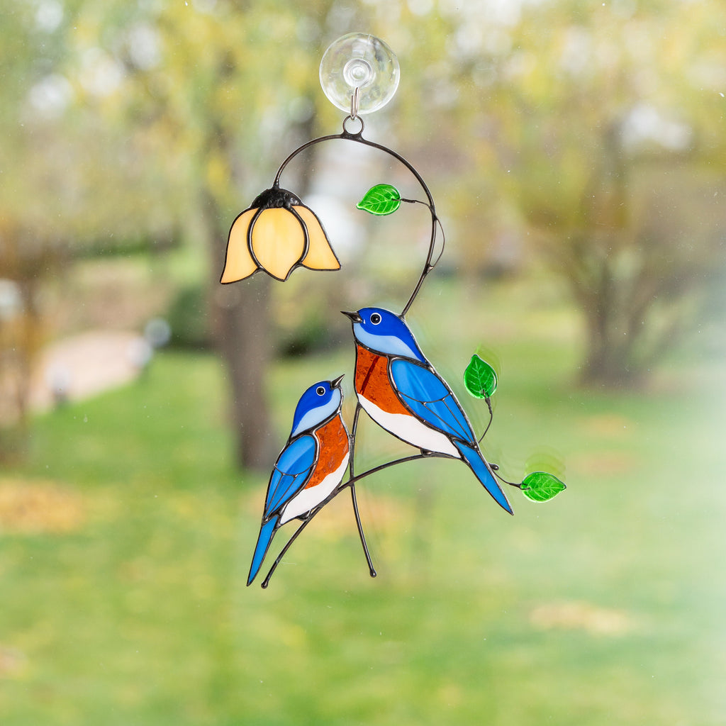 Stained glass bird suncatcher Gifts for grandma Custom stained glass ornaments Bluebird stained glass window hangings