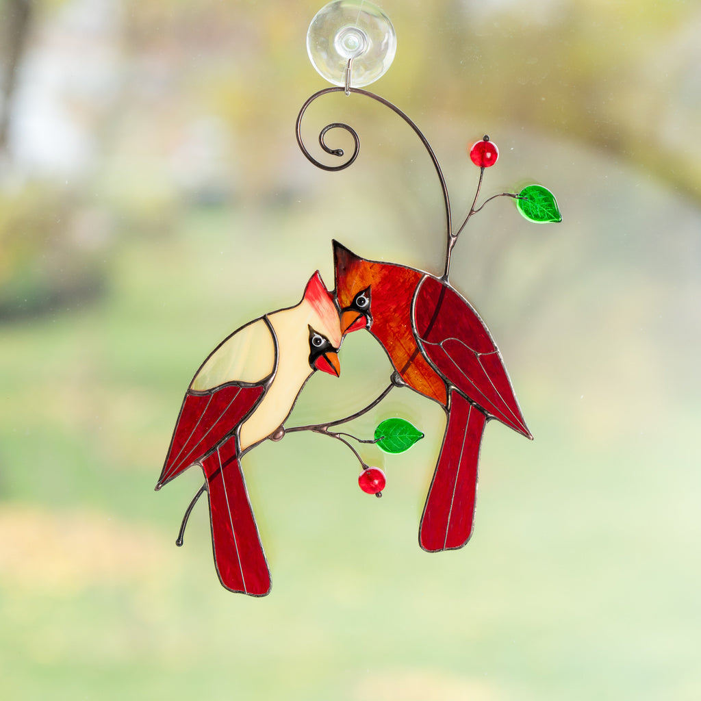 Stained glass cardinal suncatcher Mothers day gifts Custom stained glass window hangings