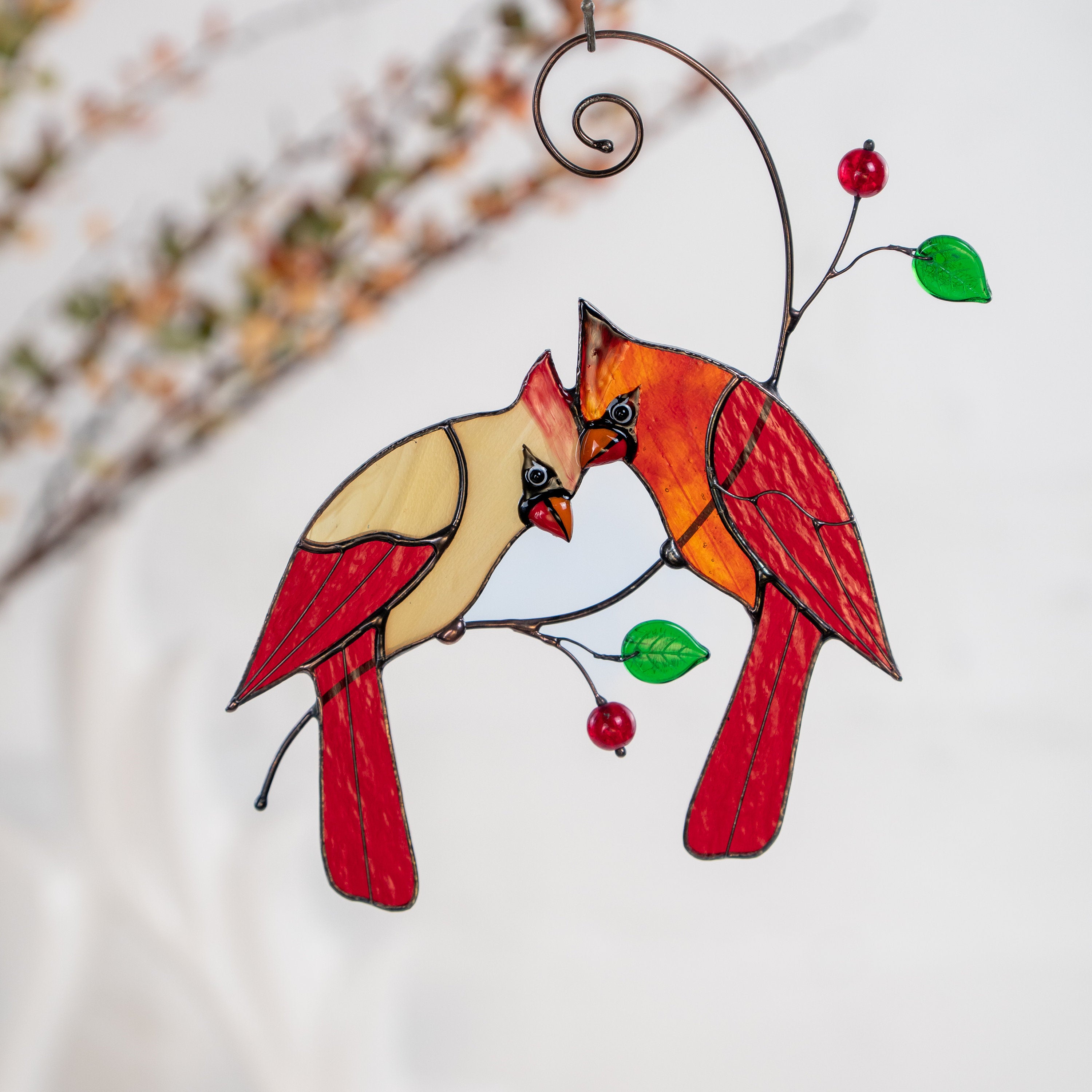 Stained glass cardinal suncatcher Mothers day gifts Custom stained glass window hangings