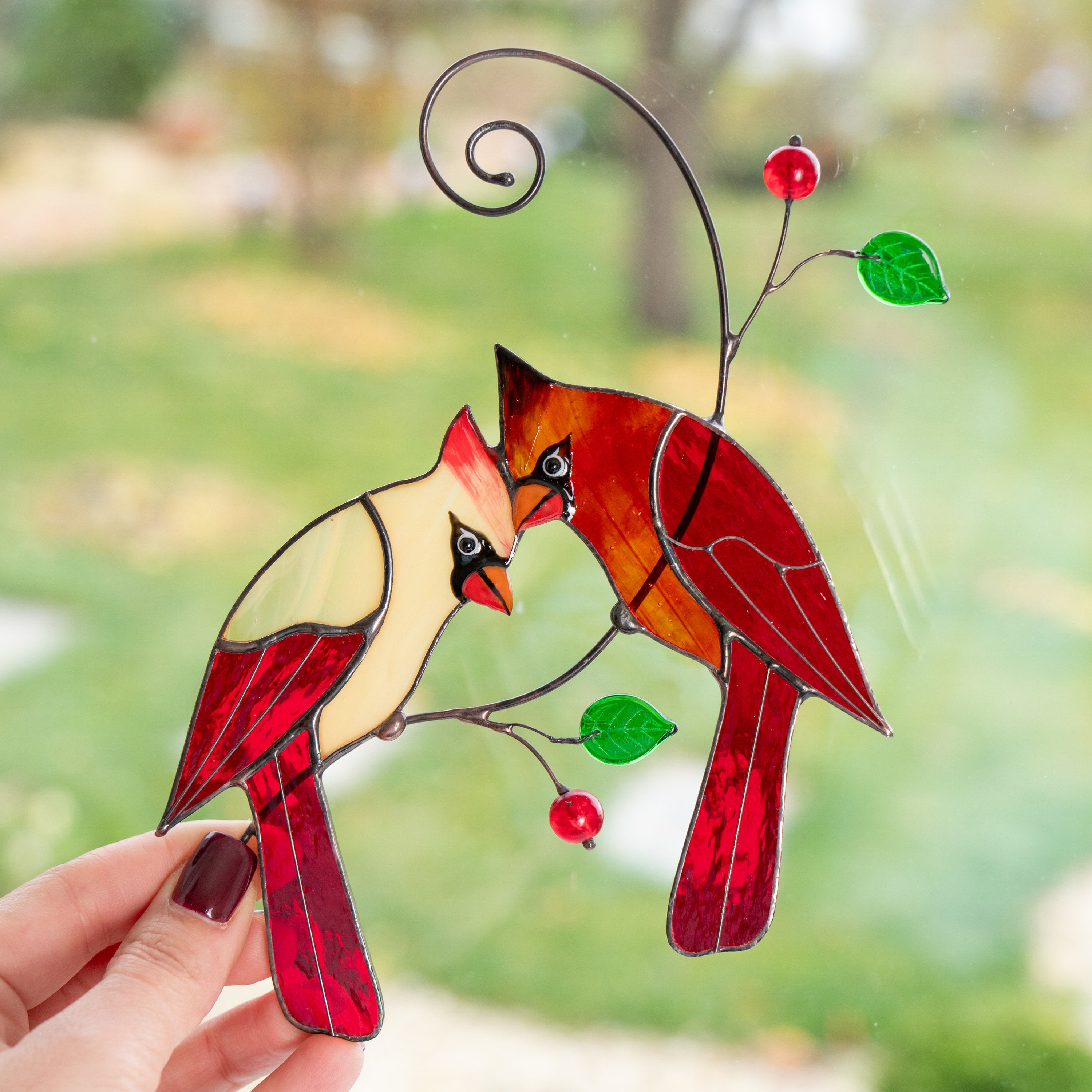 Stained glass cardinal suncatcher Mothers day gifts Custom stained glass window hangings