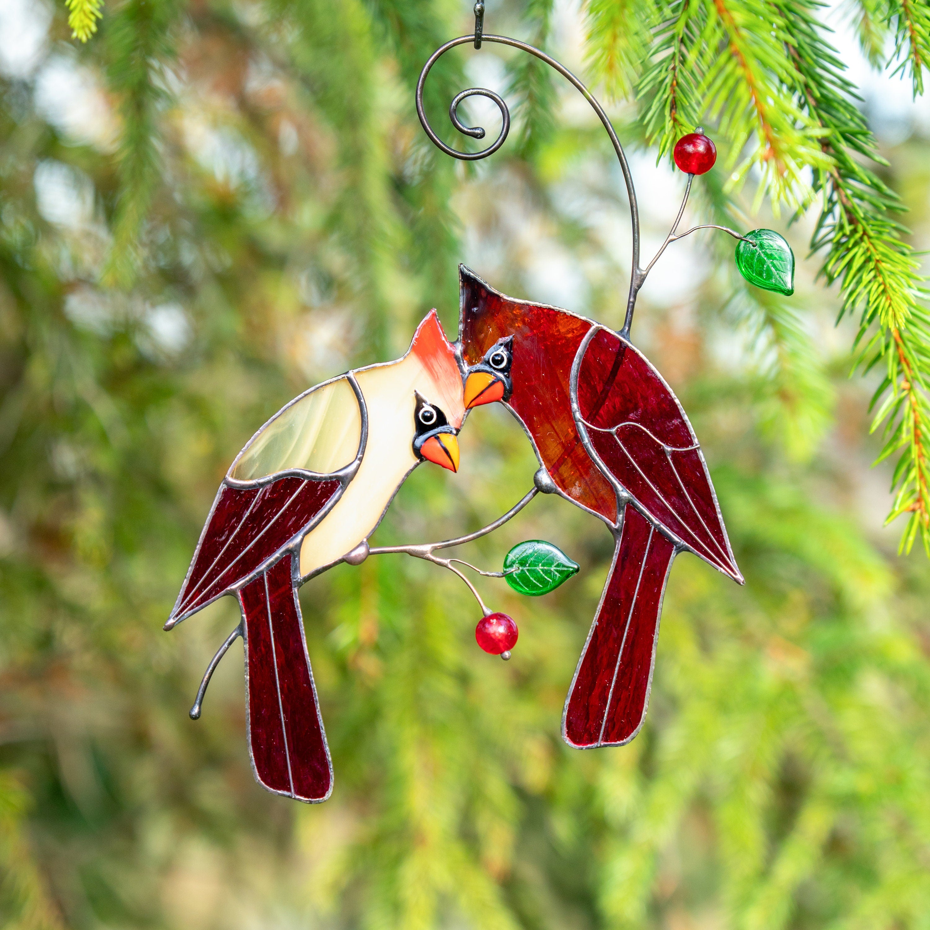 Stained glass cardinal suncatcher Mothers day gifts Custom stained glass window hangings