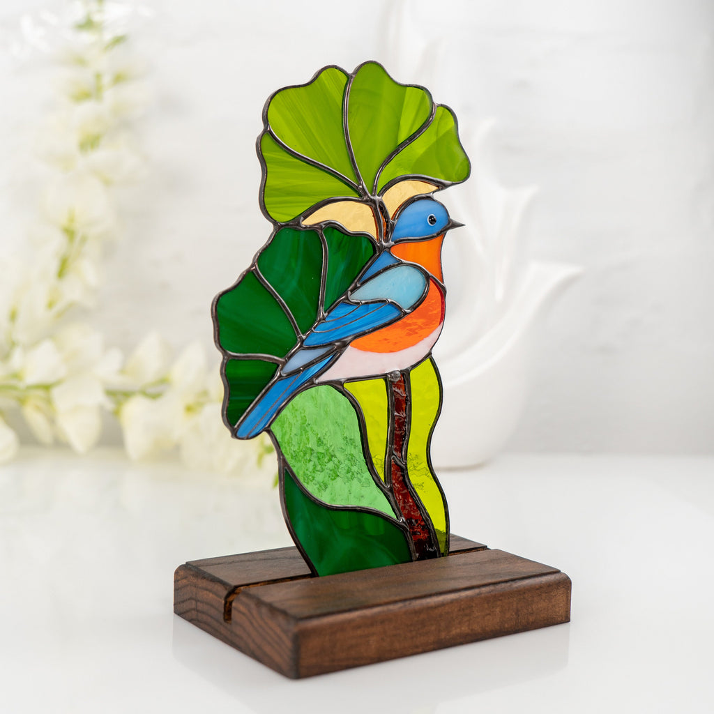 Stained glass hummingbird gifts Custom stained glass ornaments Mother in law gifts Stained glass flower panel Cute desk decor