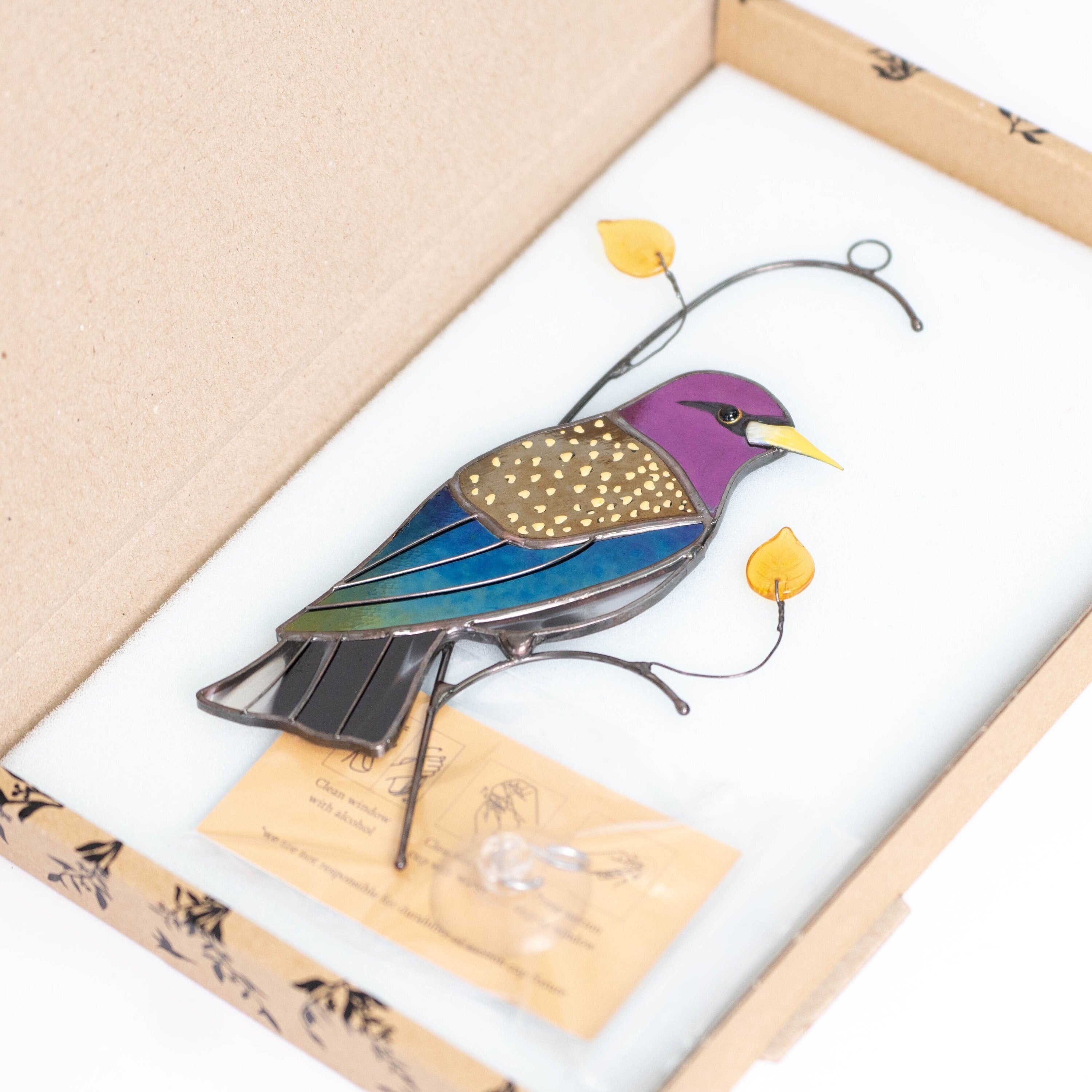 European starling bird stained glass window hangings Godfather gift Custom stained glass bird suncatcher New mom gift