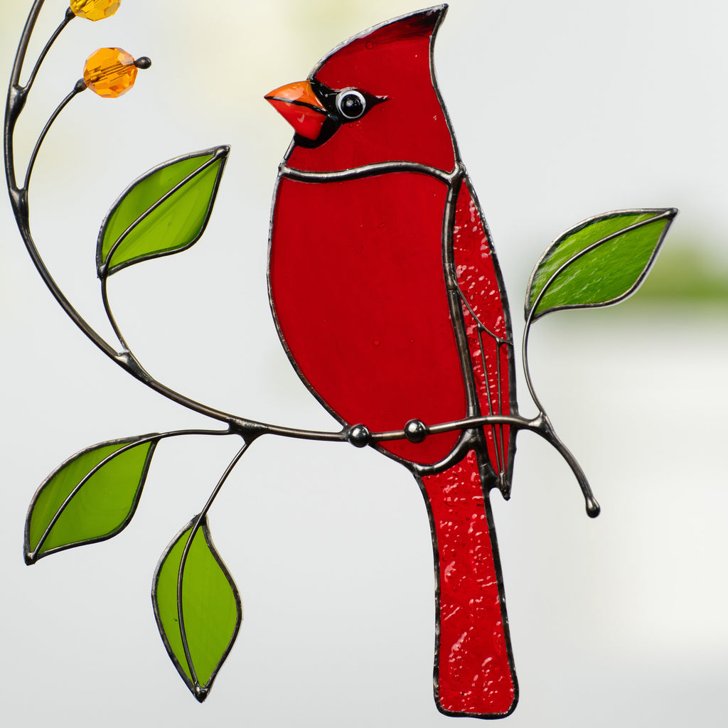 Cardinal stained glass window hangings Loss of a loved one Custom stained glass bird suncatcher Godfather gift