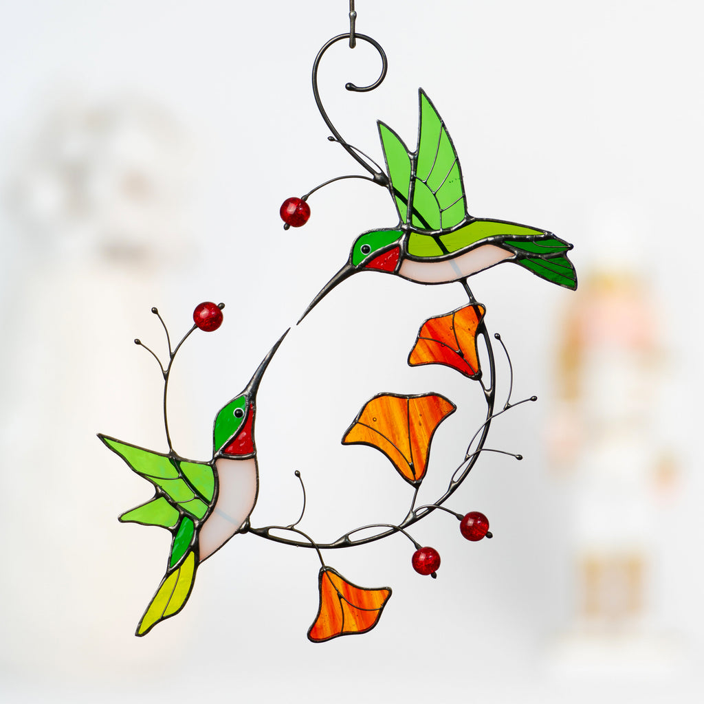 Hummingbird stained glass window hangings ift for her Custom stained glass bird suncatcher Great grandparent gift