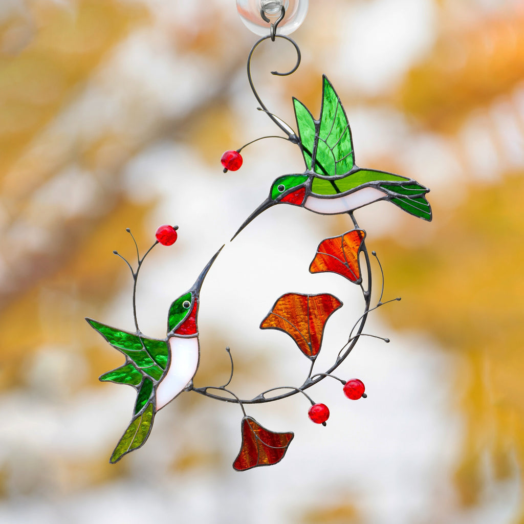 Hummingbird stained glass window hangings ift for her Custom stained glass bird suncatcher Great grandparent gift