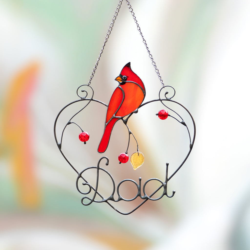 Cardinal stained glass window hangings Personalized unique gift for mom Stained glass bird suncatcher Cardinal memorial gift