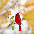 Cardinal stained glass window hangings Loss of a loved one Custom stained glass bird suncatcher Godfather gift