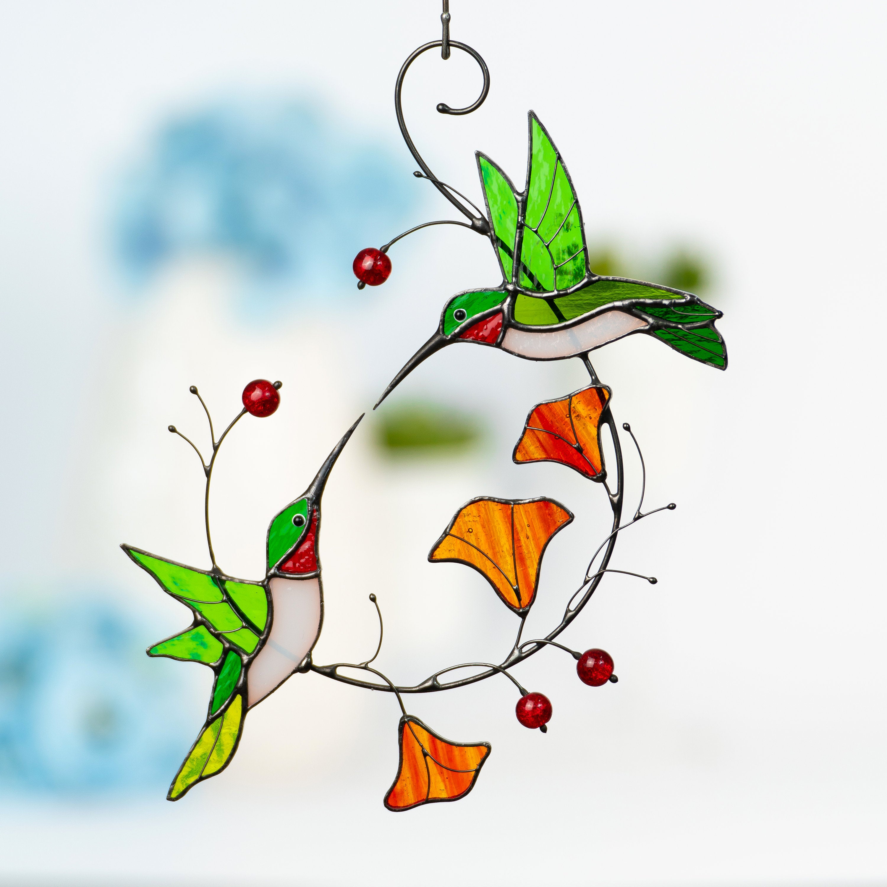 Hummingbird stained glass window hangings ift for her Custom stained glass bird suncatcher Great grandparent gift