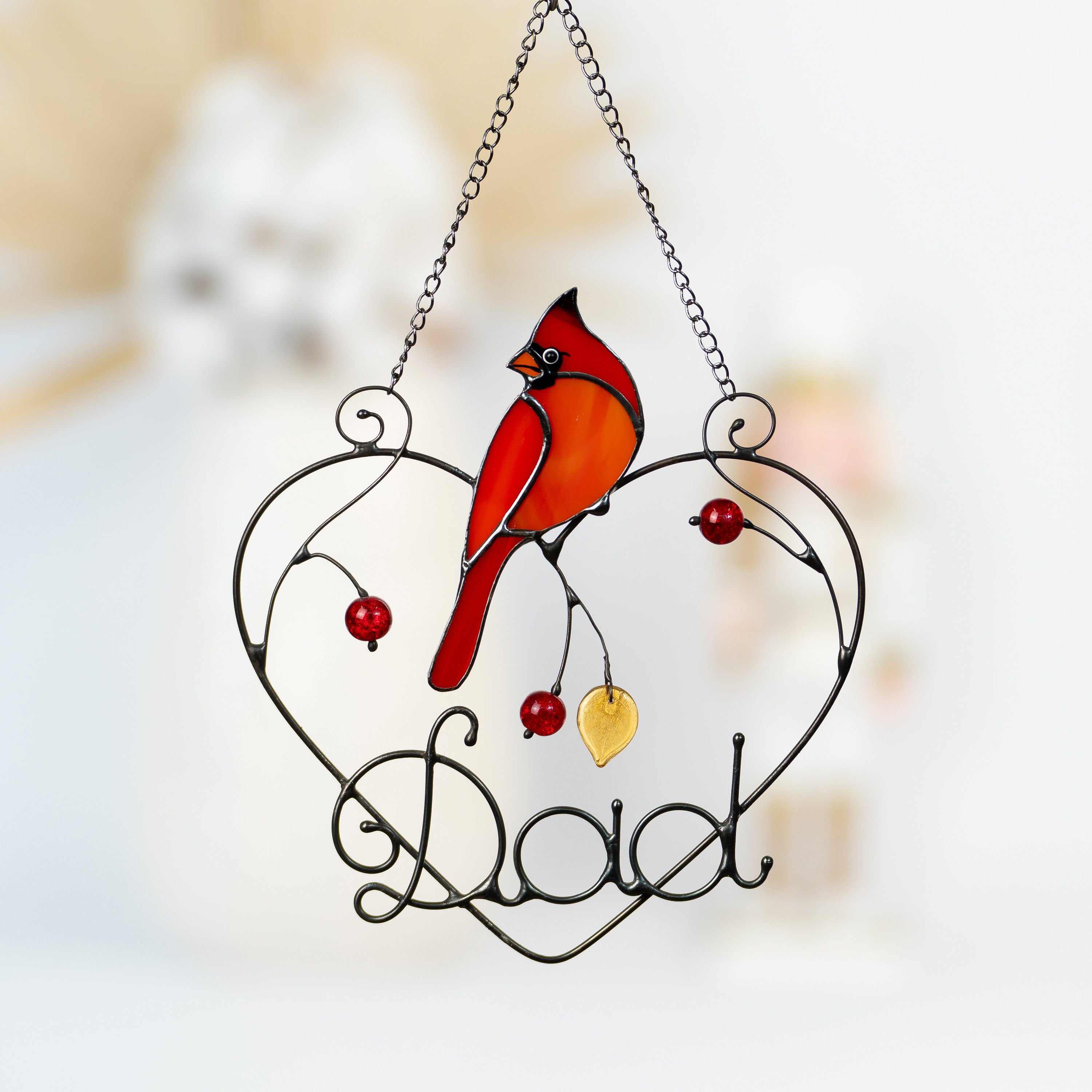 Cardinal stained glass window hangings Personalized unique gift for mom Stained glass bird suncatcher Cardinal memorial gift