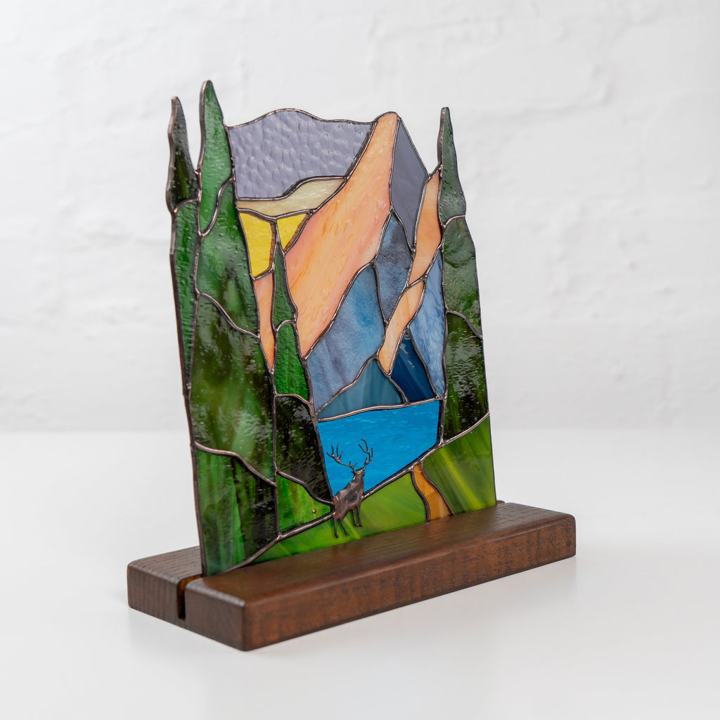 Grand Teton national park stained glass panel Grandparent gifts Desk accessories for men Custom stained glass mountain Grandma gifts