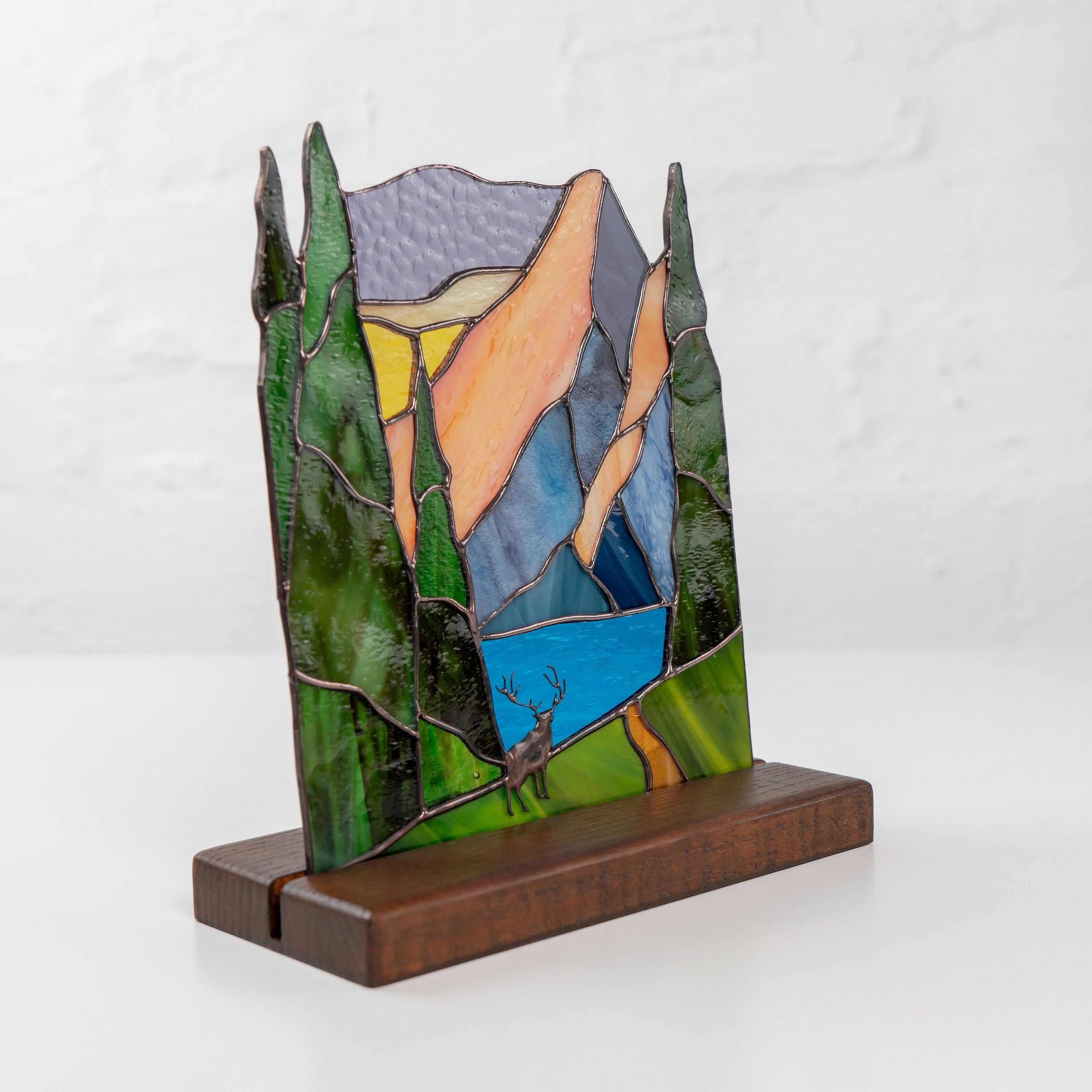 Grand Teton national park stained glass panel Grandparent gifts Desk accessories for men Custom stained glass mountain Grandma gifts