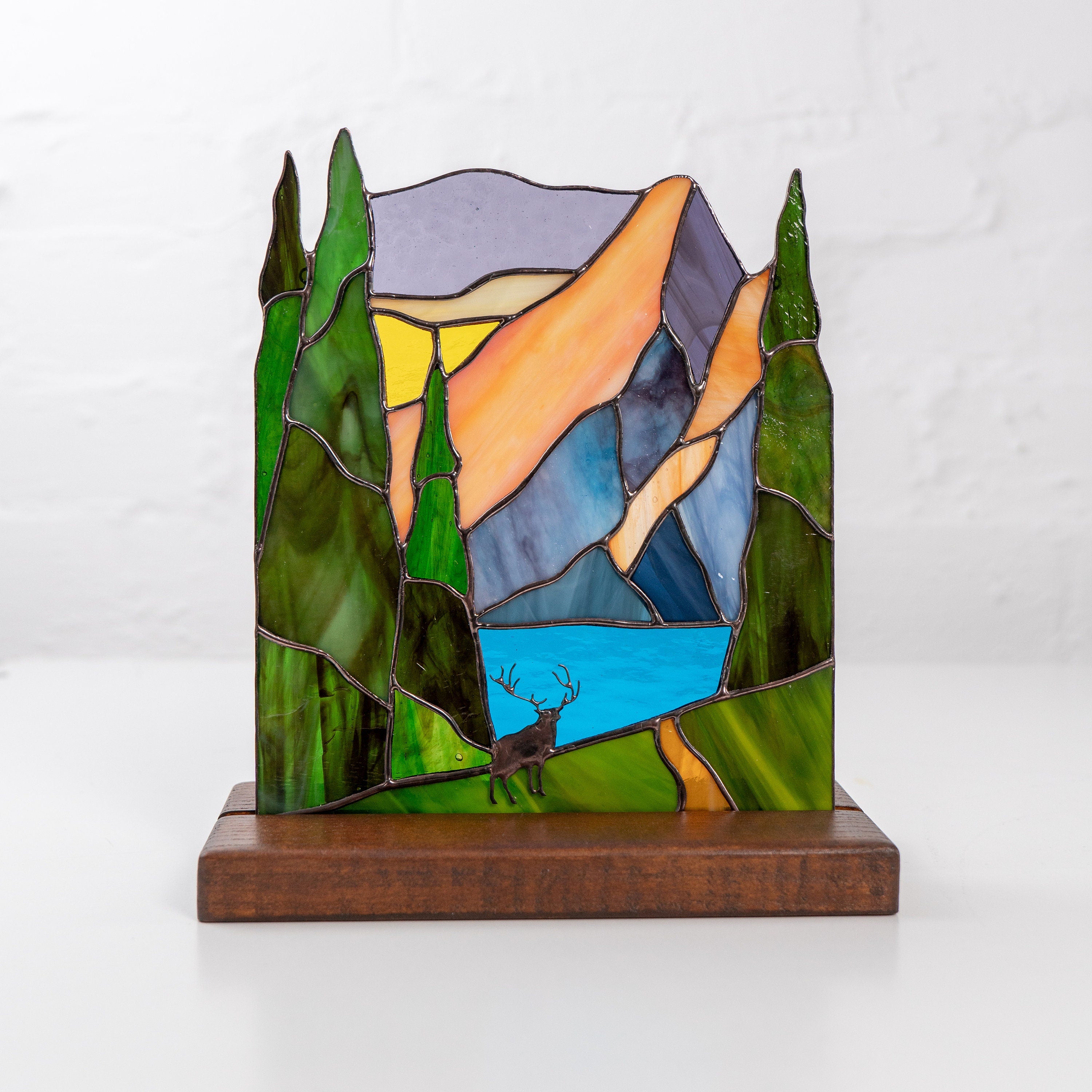 Grand Teton national park stained glass panel Grandparent gifts Desk accessories for men Custom stained glass mountain Grandma gifts