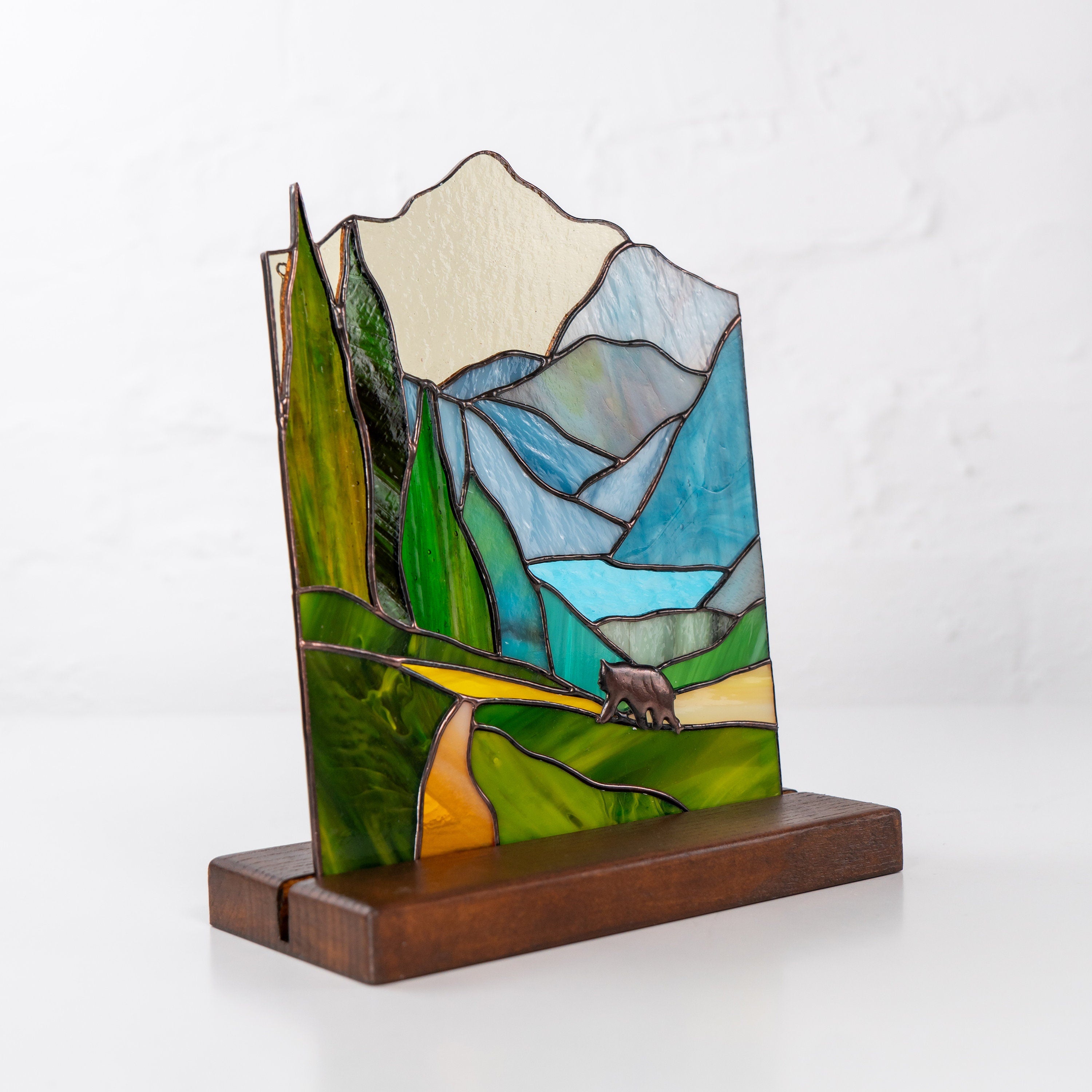 Custom stained glass art Grandparent gifts Art nouveau stained glass desk decor for women Glacier national park stained glass panel