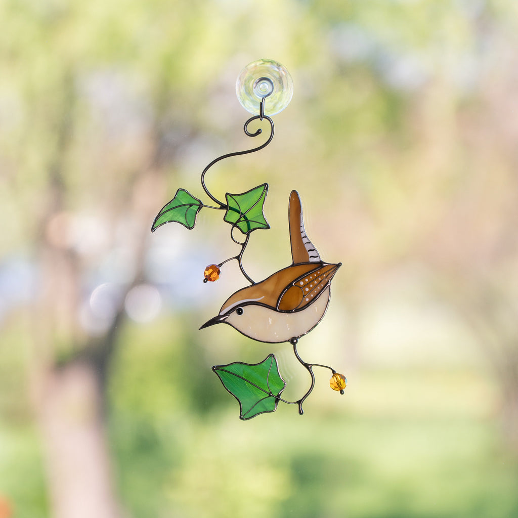 Carolina Wren stained glass window hangings Sister in law gifts Stained glass bird suncatcher Unique gift for mom