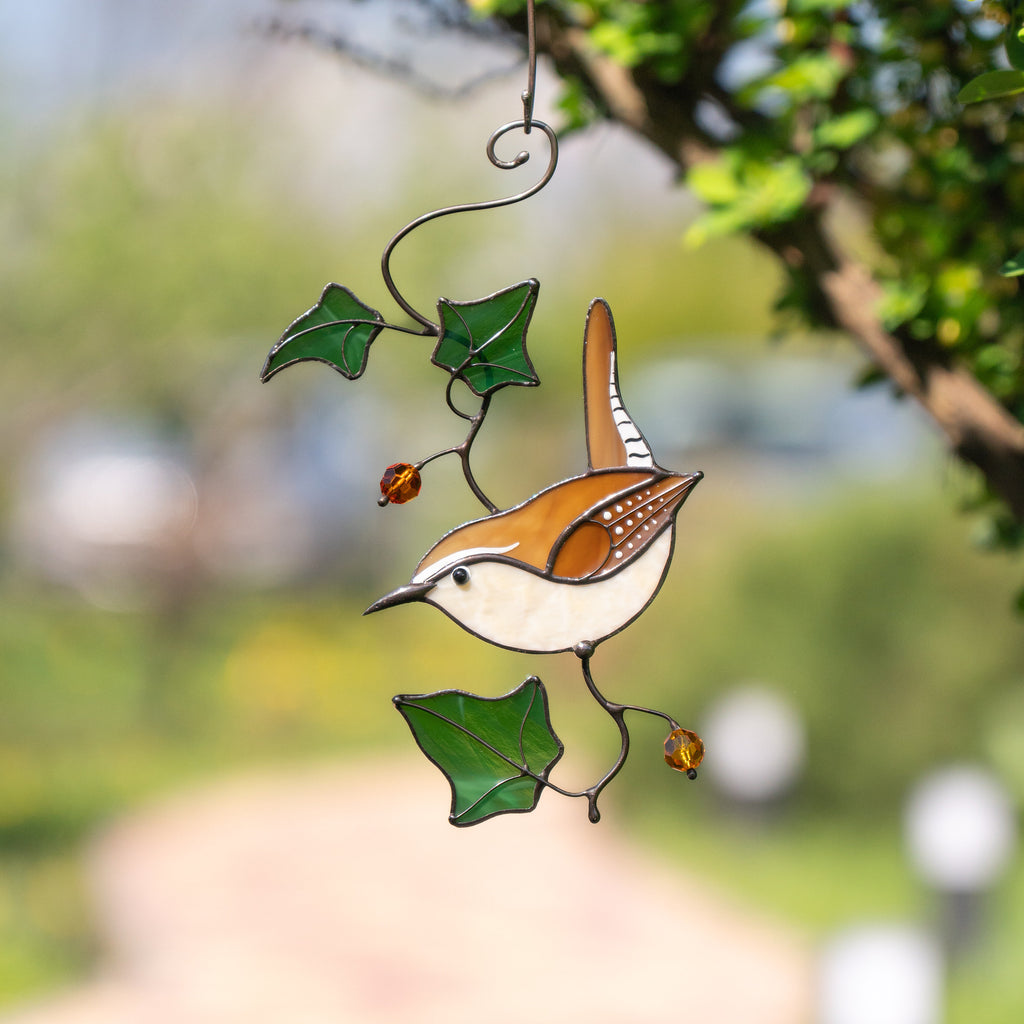 Carolina Wren stained glass window hangings Sister in law gifts Stained glass bird suncatcher Unique gift for mom
